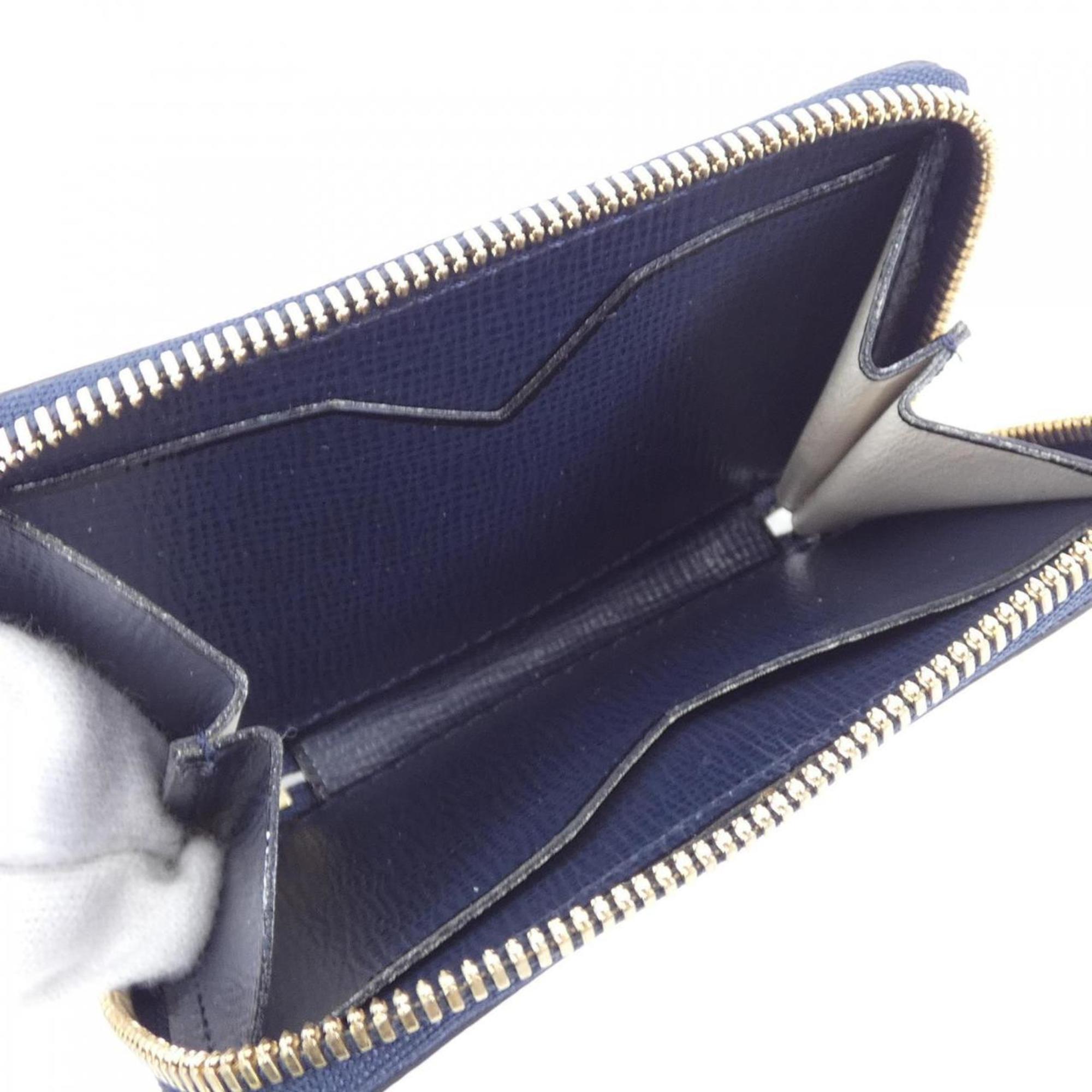 Valextra Navy Leather Coin Purse/Coin Case (Pre-Owned)