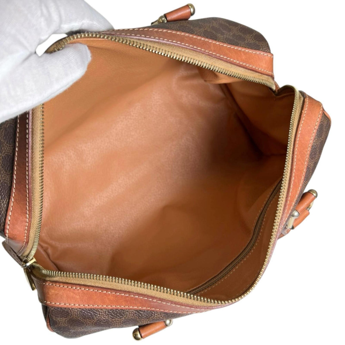 Celine Brown Coated Canvas Leather Boston Bag Handbag (Pre-Owned)