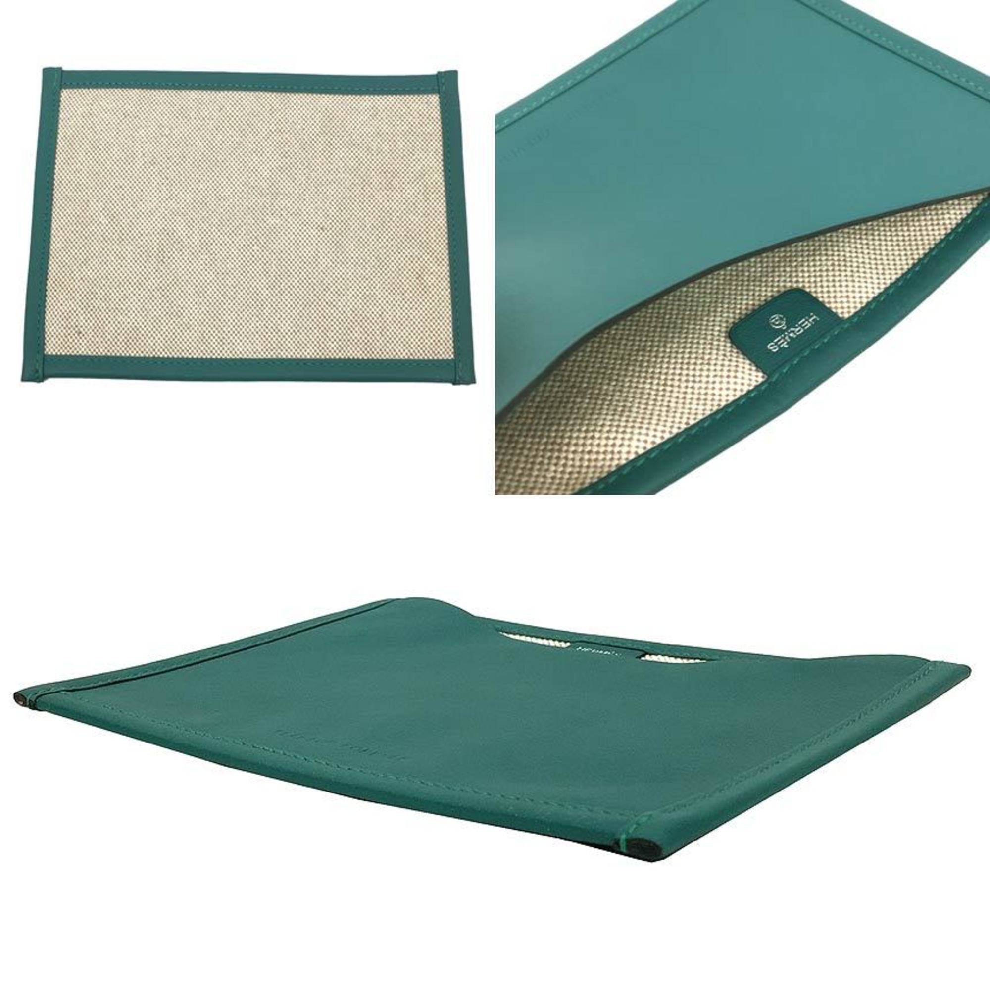 Hermes Blue Green Swift Leather Toile H Pouch (Pre-Owned)
