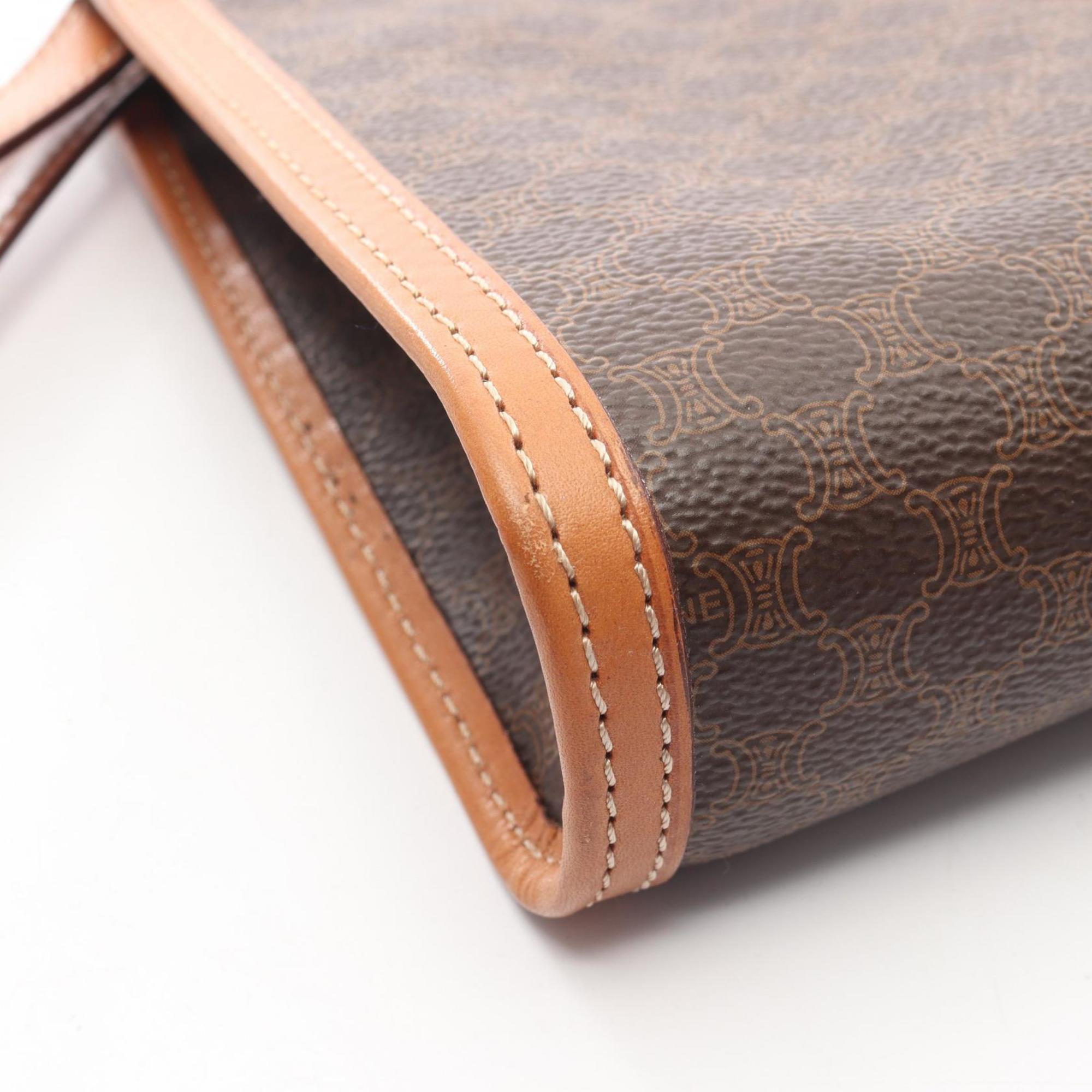 Celine Brown Coated Canvas Leather Clutch Bag Handbag (Pre-Owned)