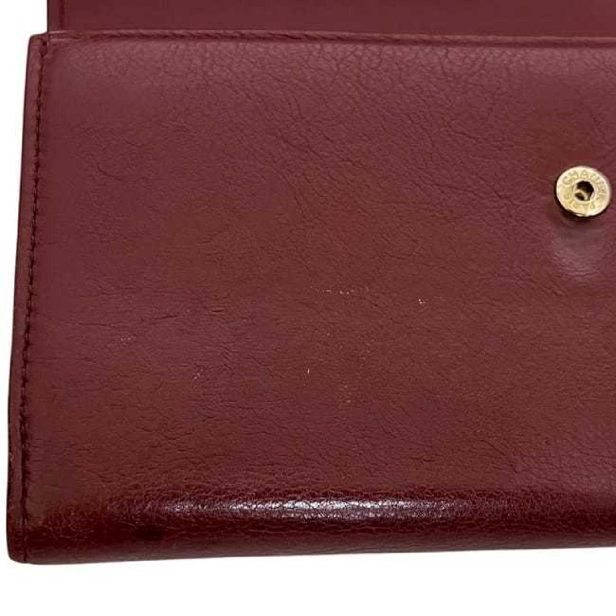 Chanel Bordeaux Leather Long Wallet (Bi-Fold) (Pre-Owned)