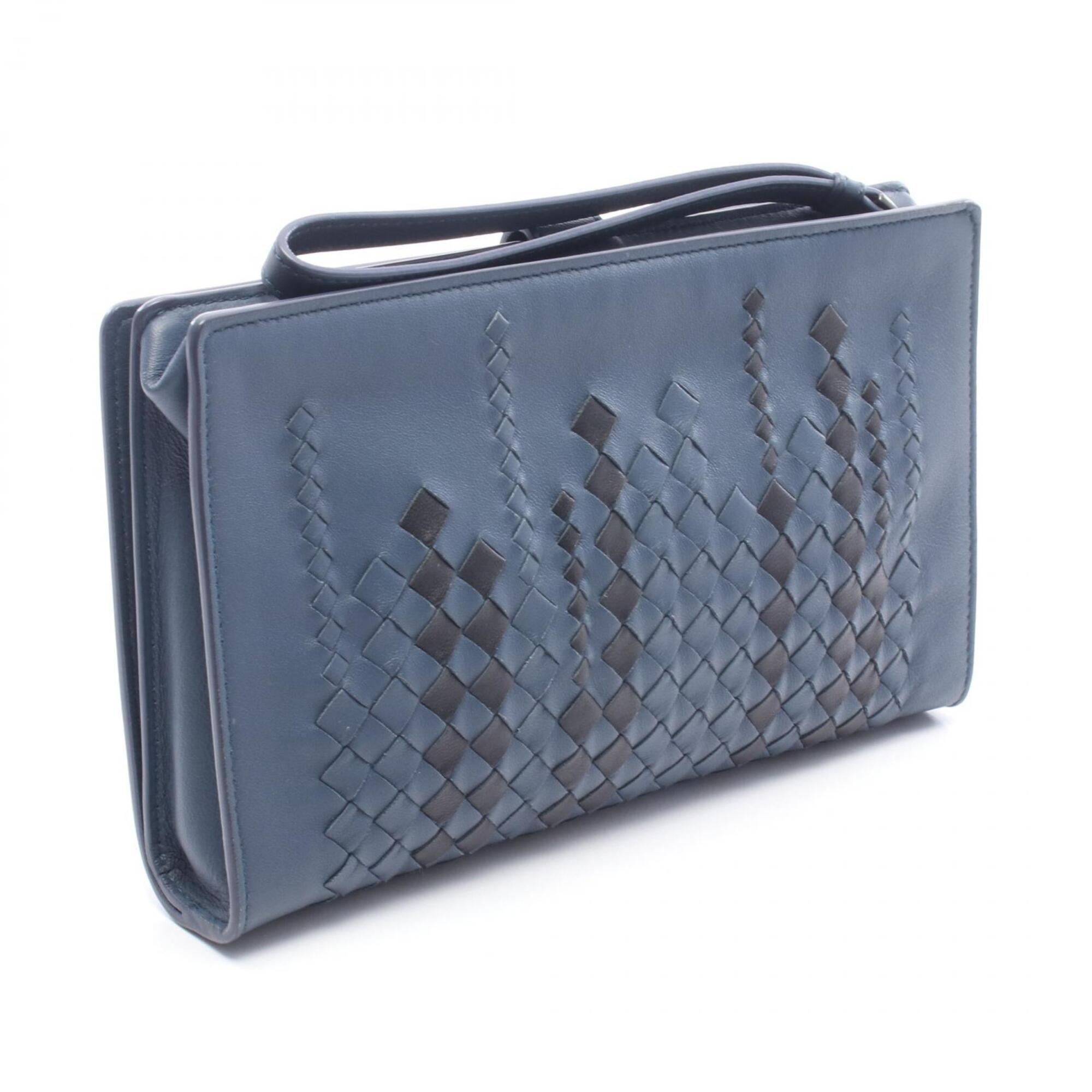 Bottega Veneta Black Blue Leather Clutch Bag (Pre-Owned)