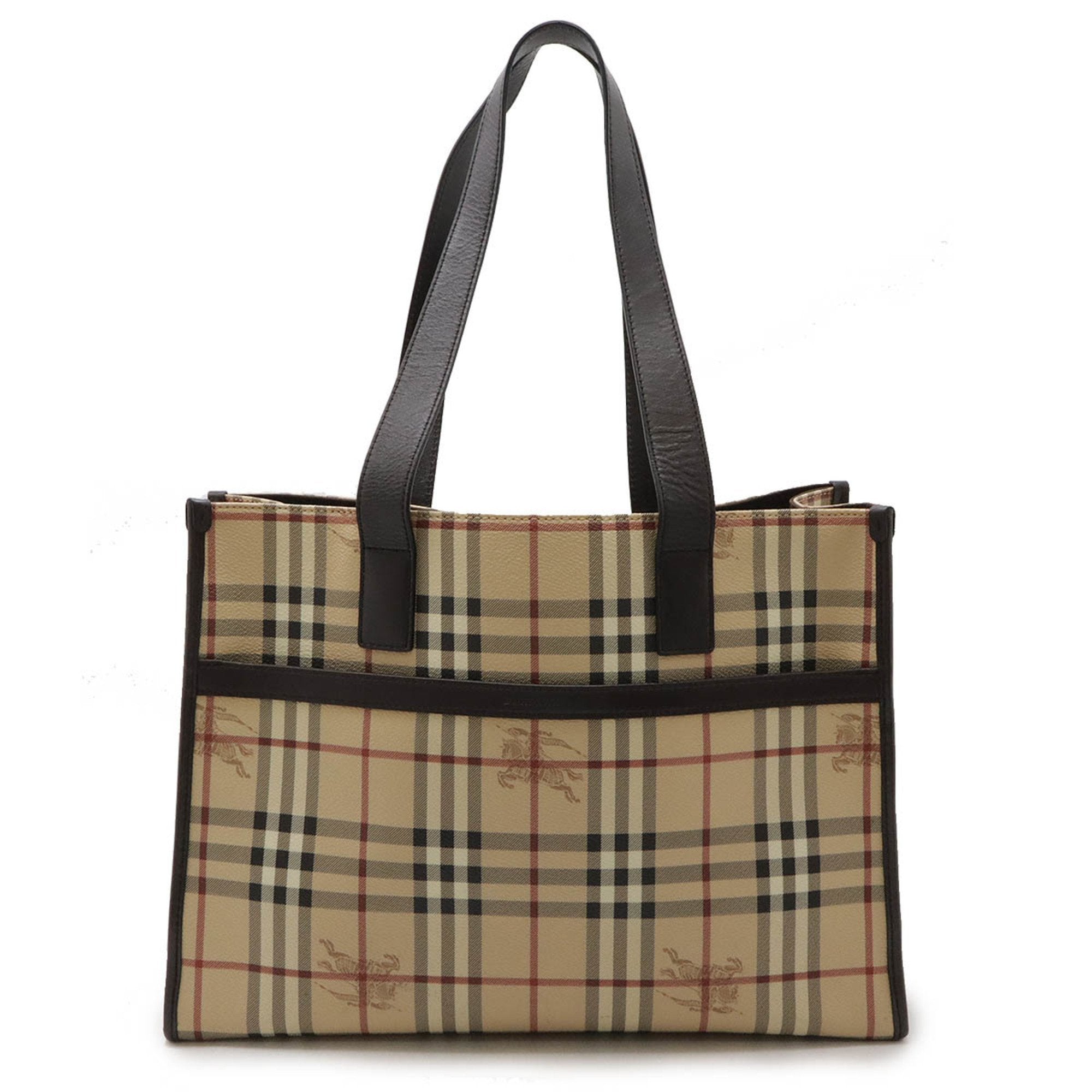 Burberry Beige Black Dark Brown Red Color Pvc Leather Shoulder Bag Tote Bag (Pre-Owned)