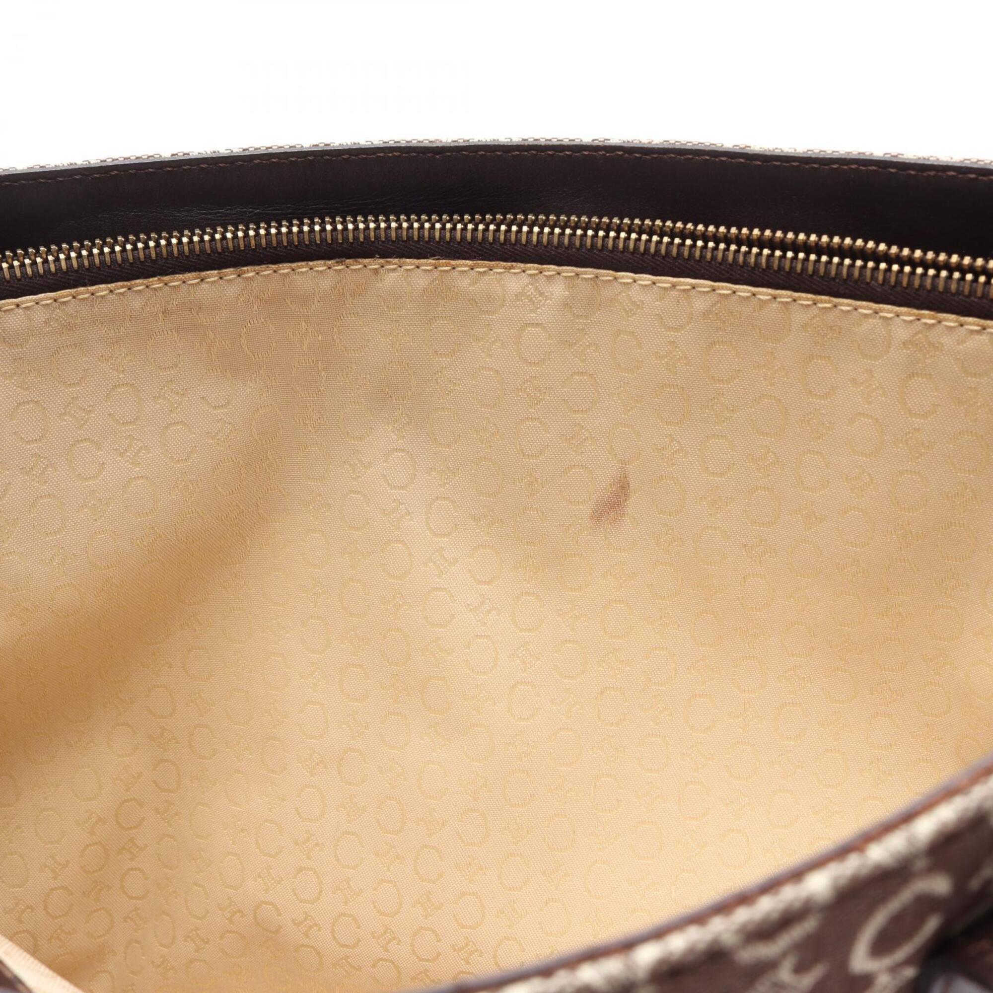 Celine Brown Ivory Canvas Leather Handbag Tote Bag (Pre-Owned)
