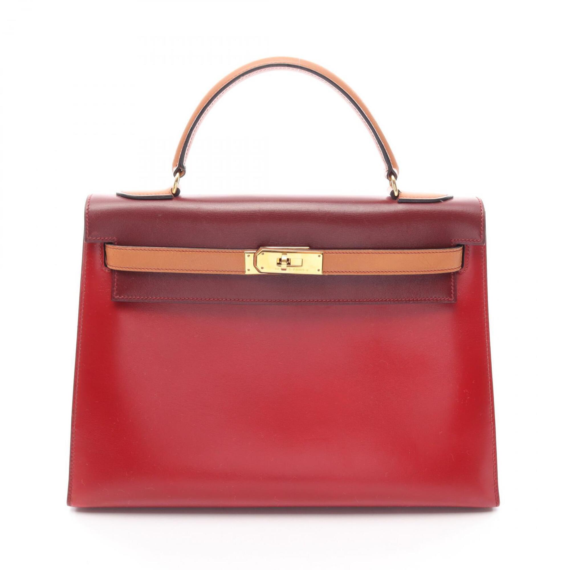 Hermes Bordeaux Brown Natural Red Color Rouge H Rouge Vif Box Calf Leather Chamonix Leather Leather Handbag (Pre-Owned)