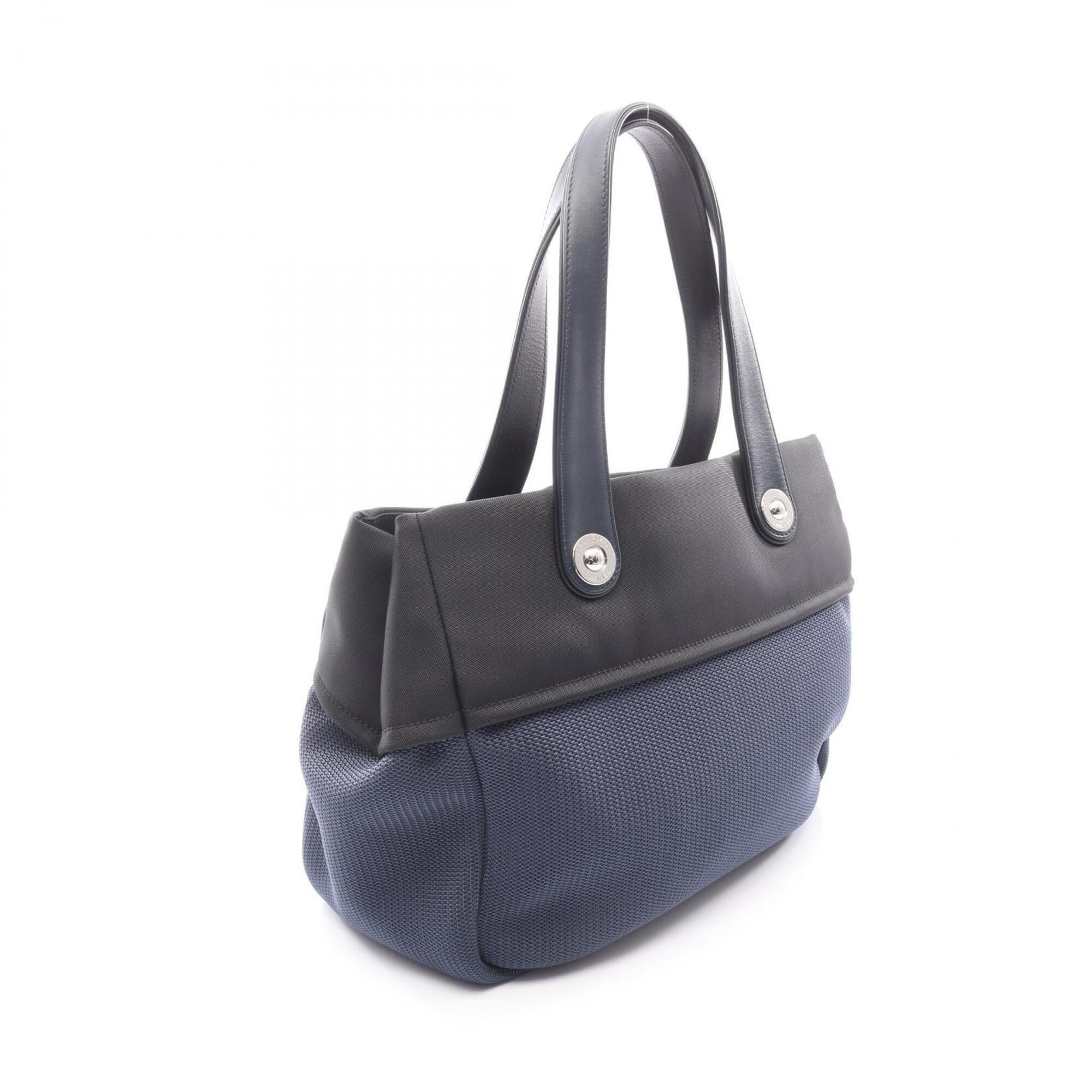 Chanel Black Blue Nylon Leather Handbag (Pre-Owned)