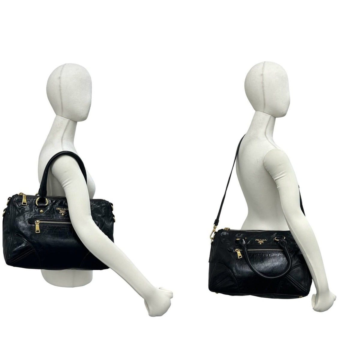 Prada Black Leather Boston Bag Handbag Shoulder Bag Tote Bag (Pre-Owned)