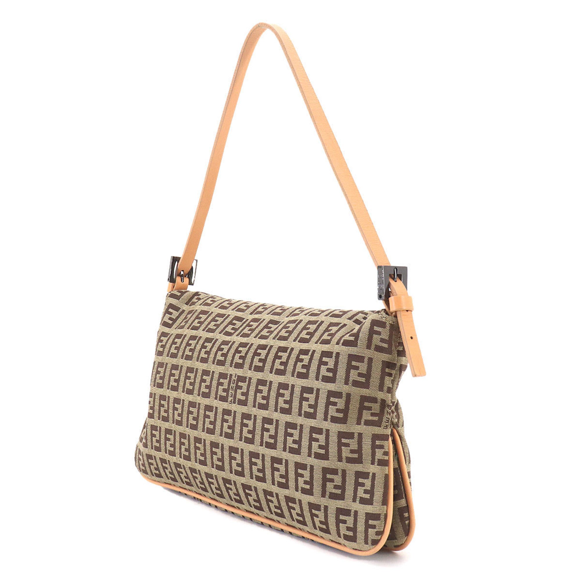 Fendi Beige Brown Canvas Leather Handbag Shoulder Bag (Pre-Owned)