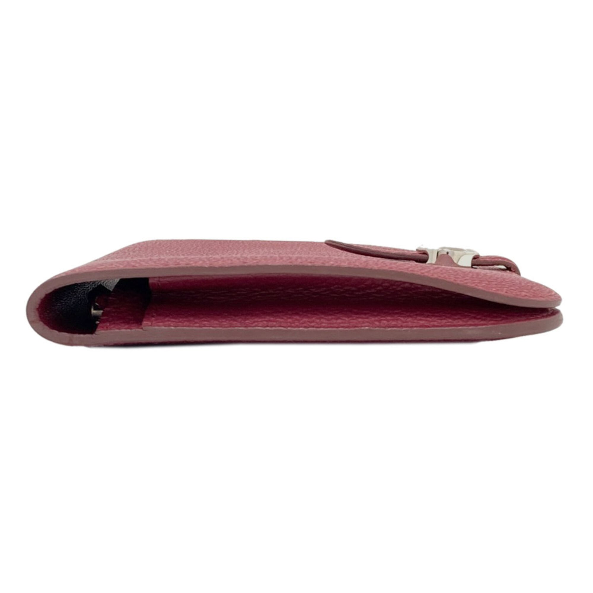 Hermes Red Color Togo Leather Long Wallet (Bi-Fold) (Pre-Owned)