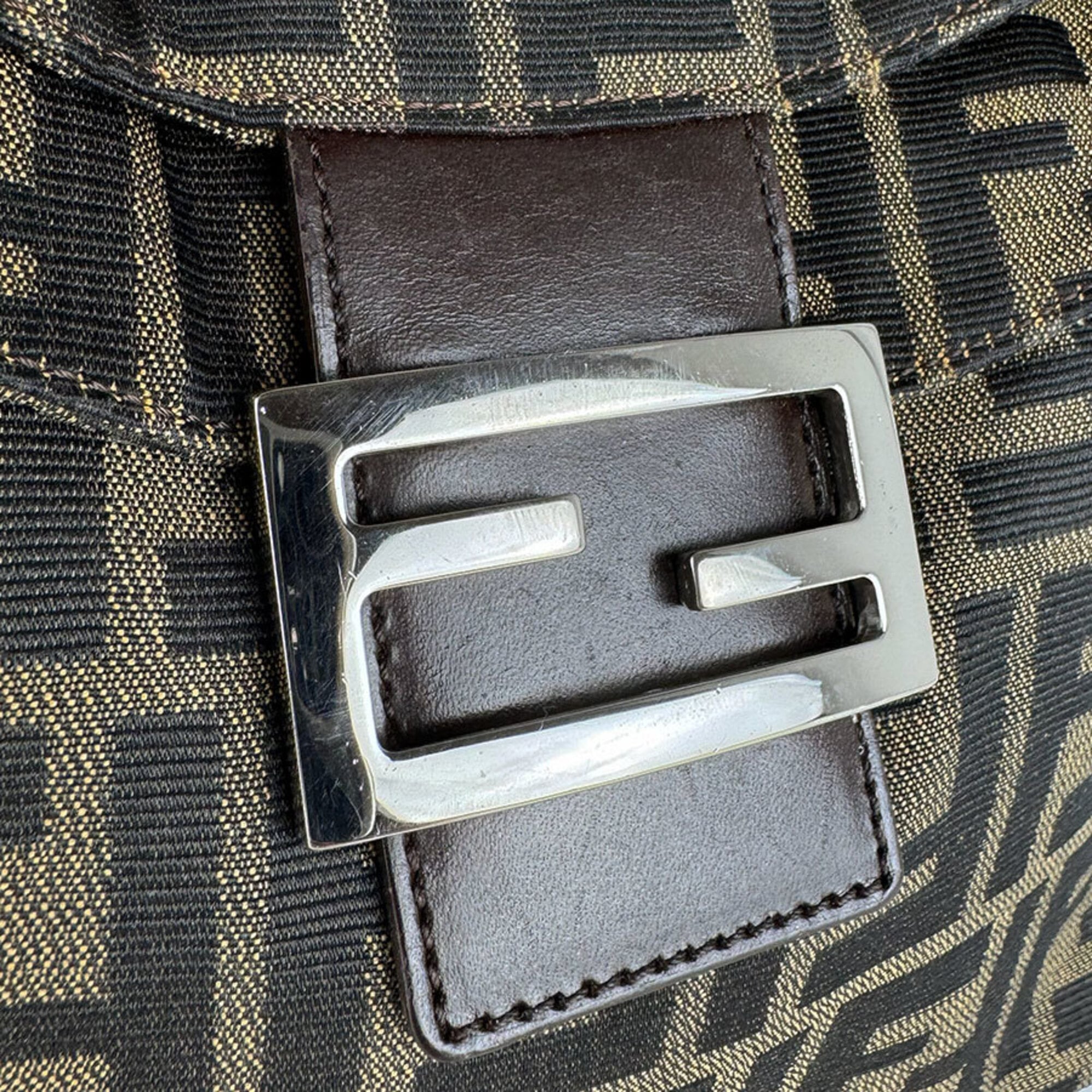 Fendi Brown Nylon Canvas Leather Handbag (Pre-Owned)