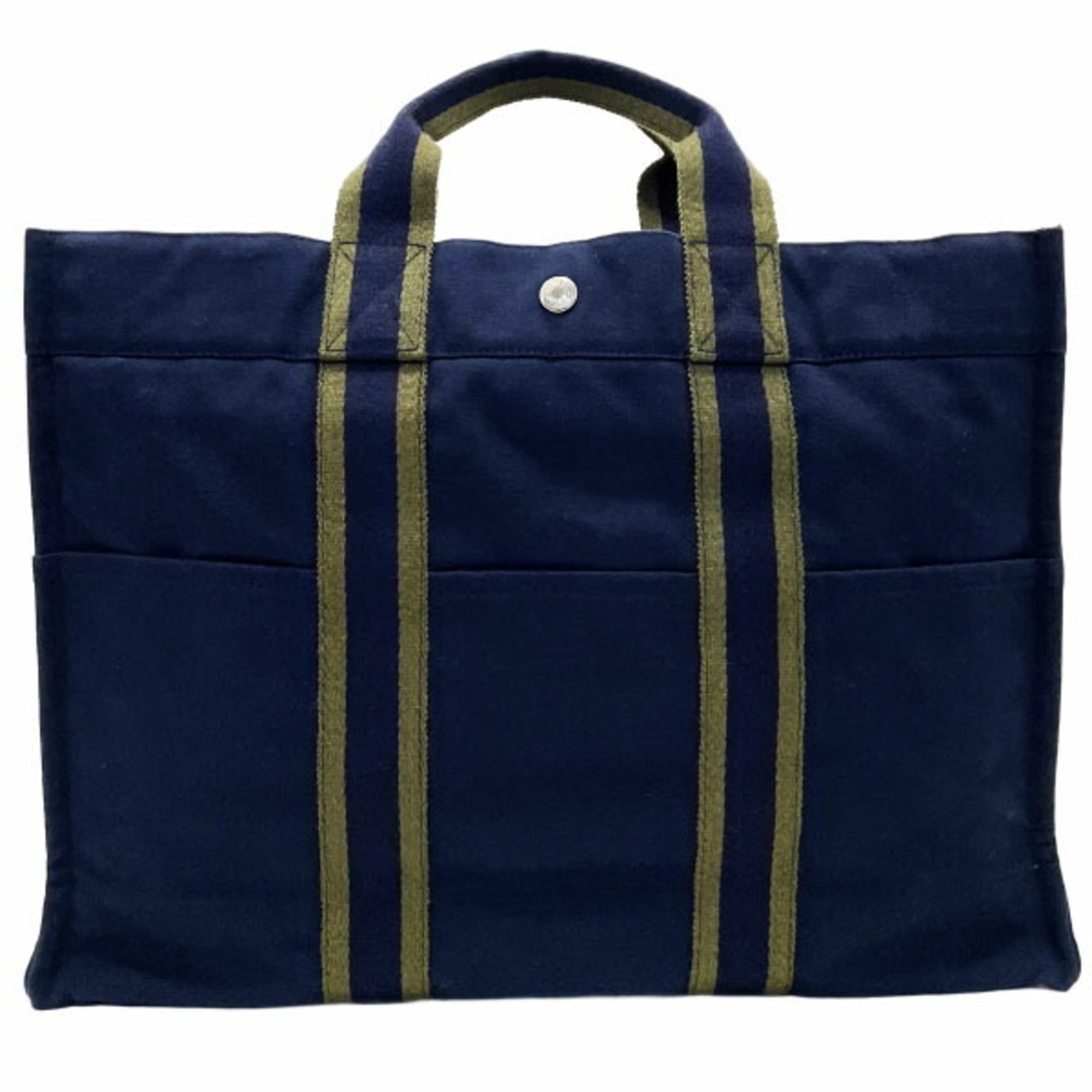 Hermes Fourre Tout Green Khaki Navy Canvas Handbag Tote Bag (Pre-Owned)