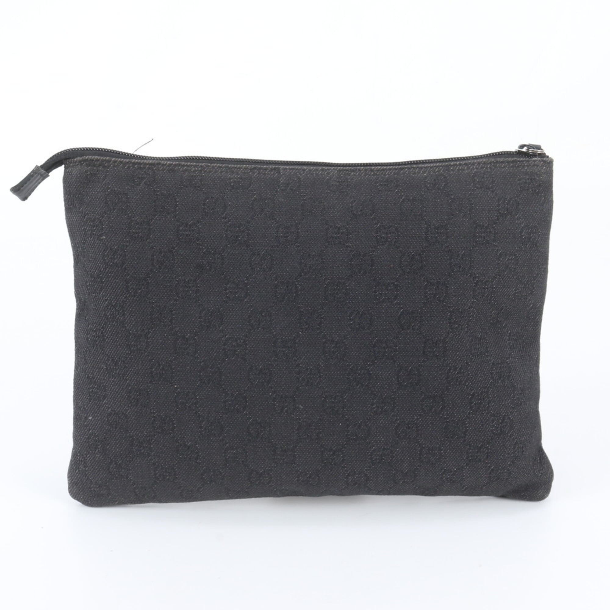 Gucci Black Gray Leather Canvas Clutch Bag Pouch (Pre-Owned)