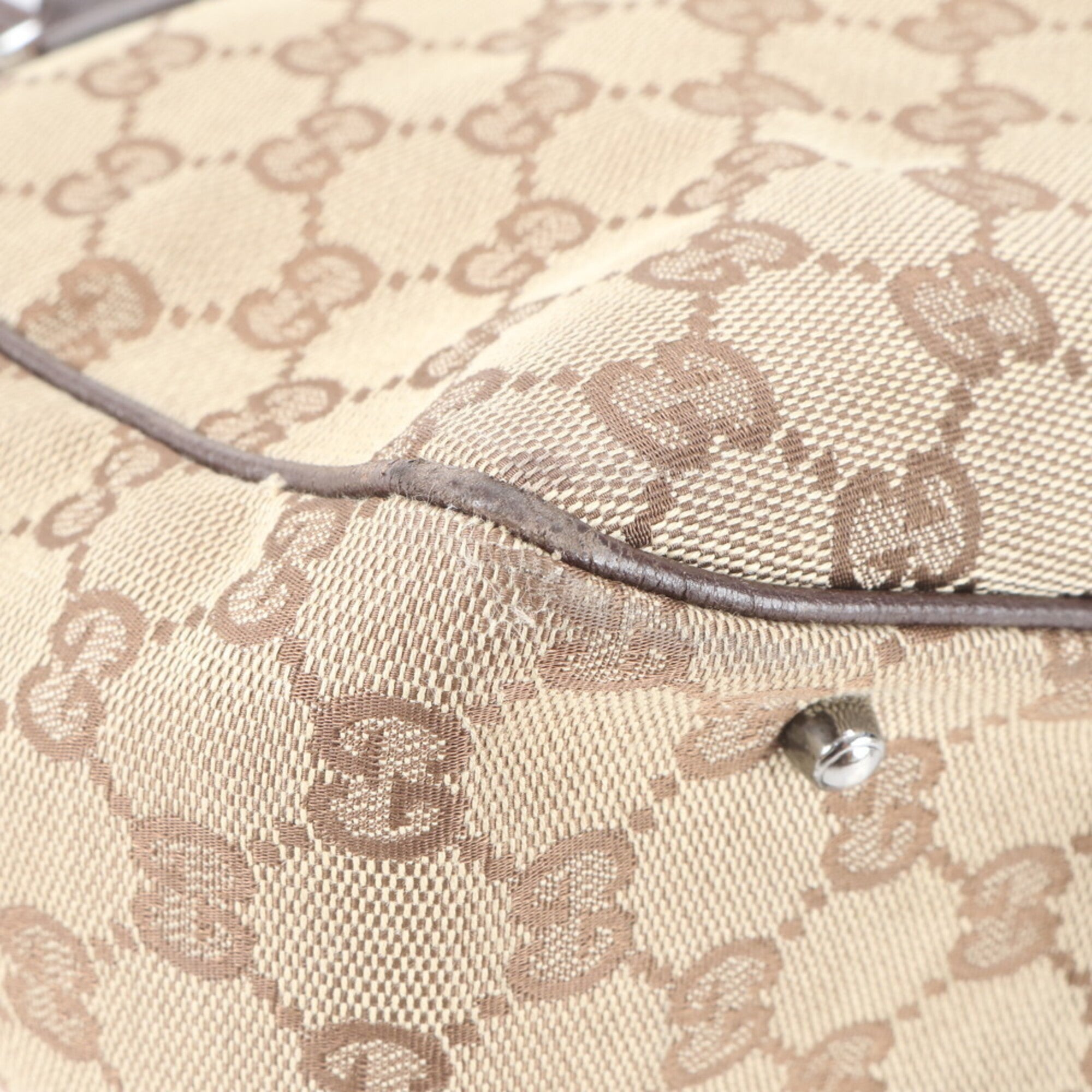 Gucci Gg Canvas Beige Brown Gg Canvas Leather Handbag (Pre-Owned)