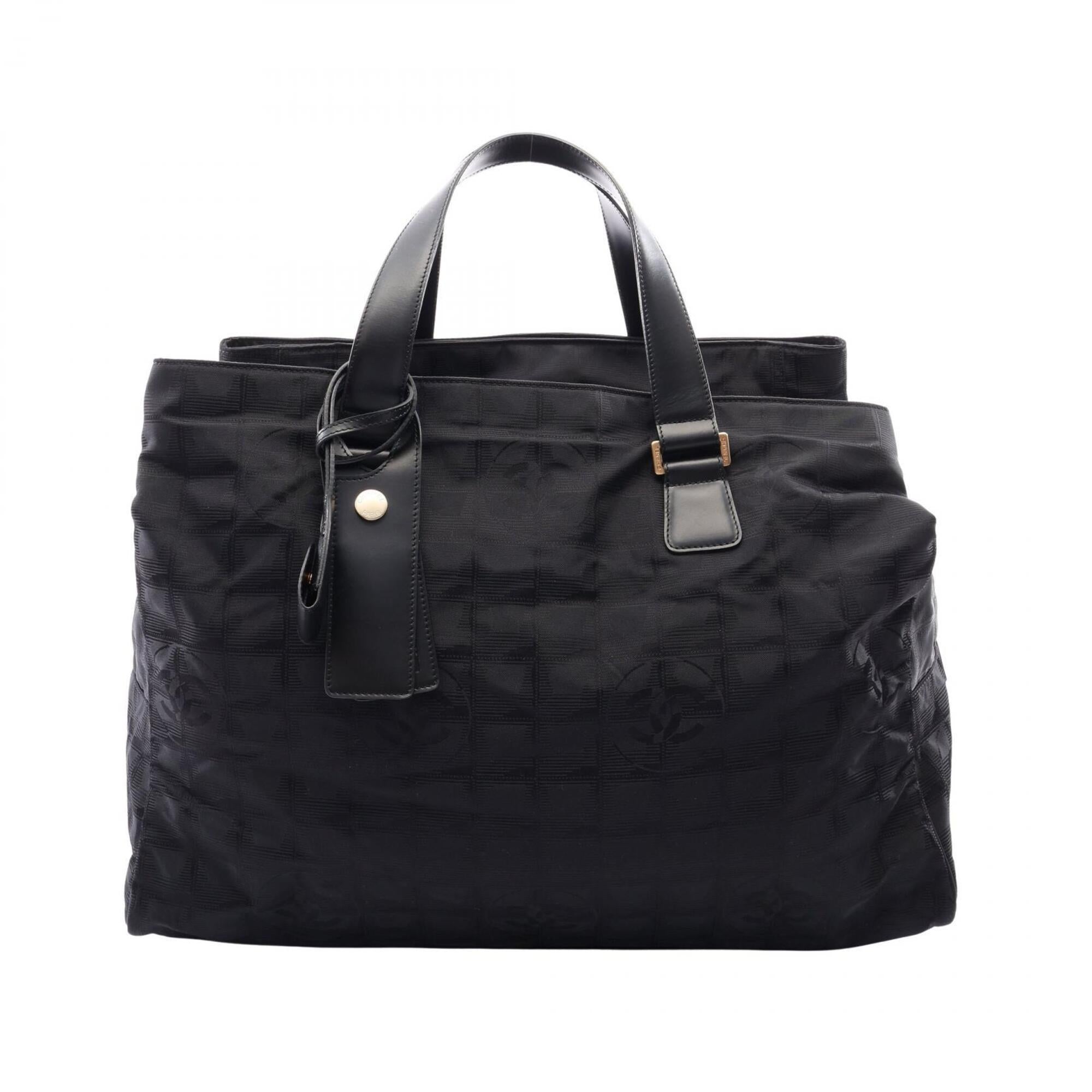 Chanel Black Leather Nylon Canvas Boston Bag Handbag (Pre-Owned)