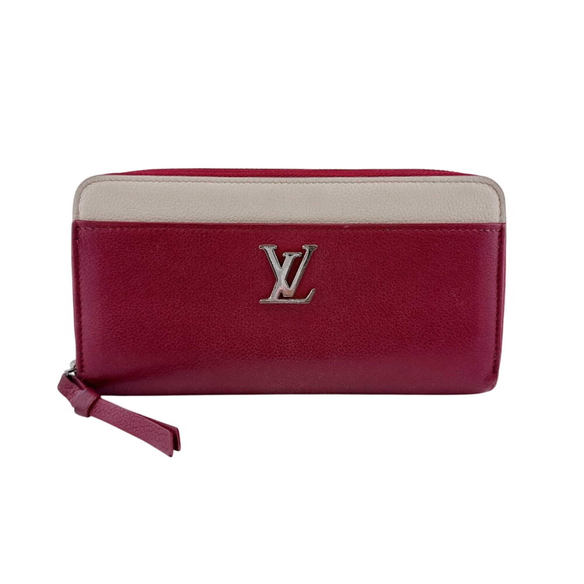Louis Vuitton Gray Red Color Leather Long Wallet (Bi-Fold) (Pre-Owned)