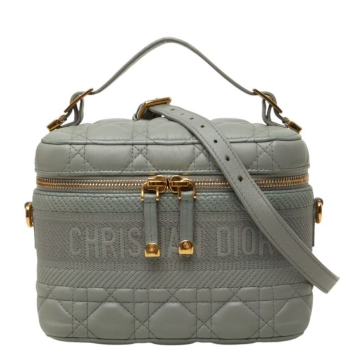 Christian Dior Gray Leather Shoulder Bag Vanity Bag (Pre-Owned)