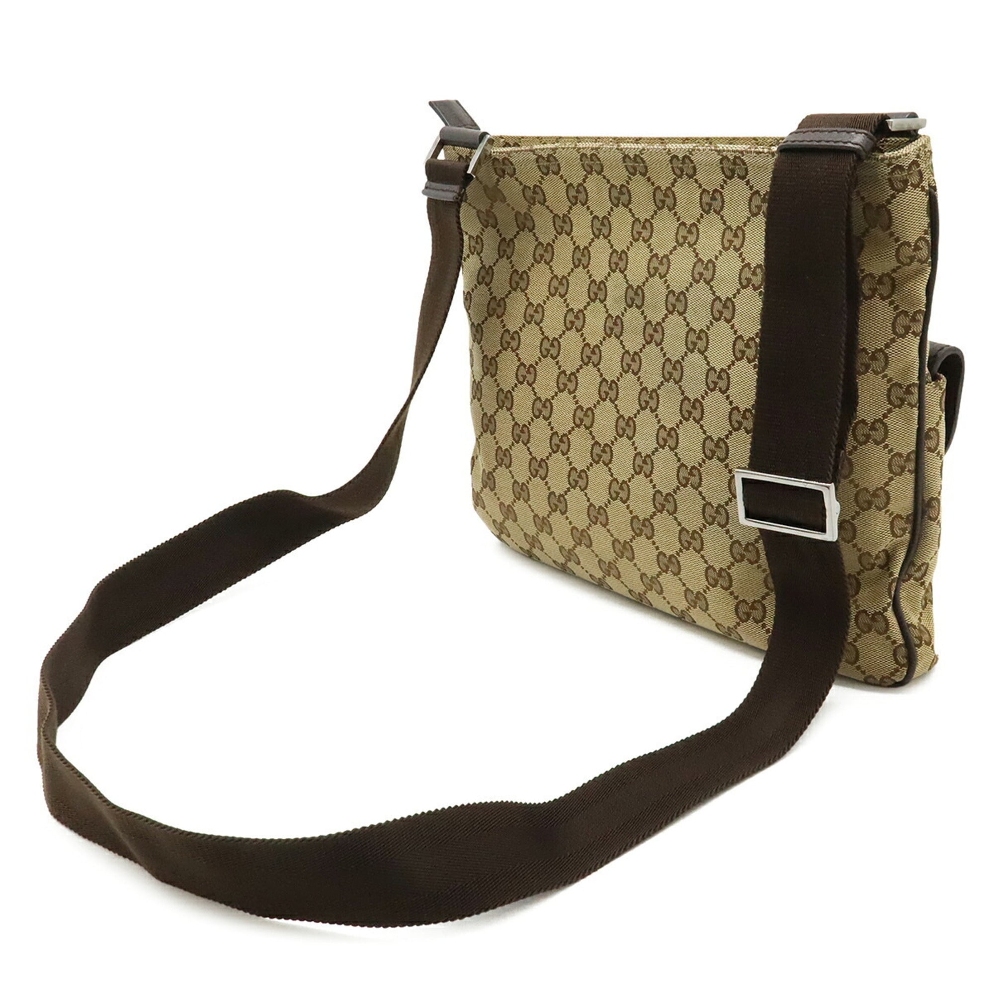 Gucci Beige Dark Brown Khaki Canvas Leather Shoulder Bag (Pre-Owned)