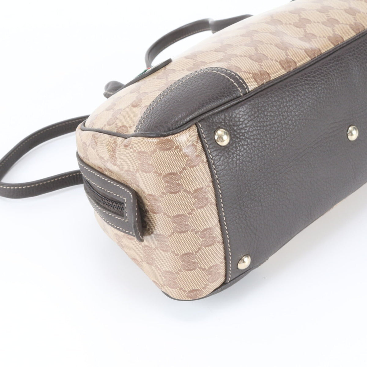 Gucci Brown Leather Coated Canvas Handbag Tote Bag (Pre-Owned)