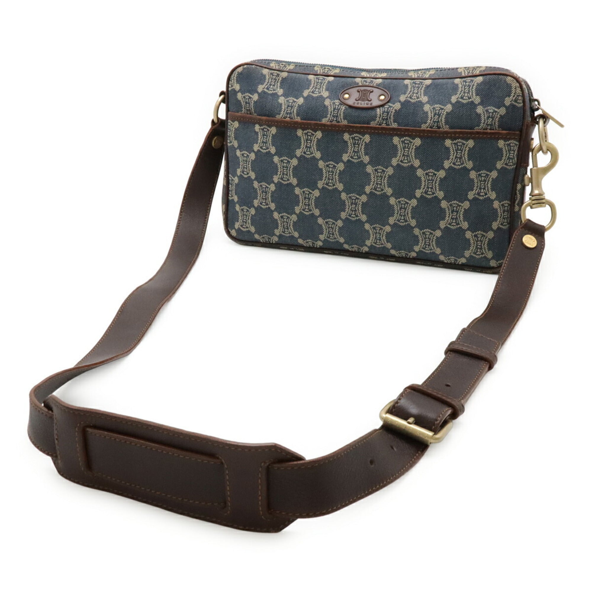 Celine Blue Brown Denim Leather Shoulder Bag (Pre-Owned)