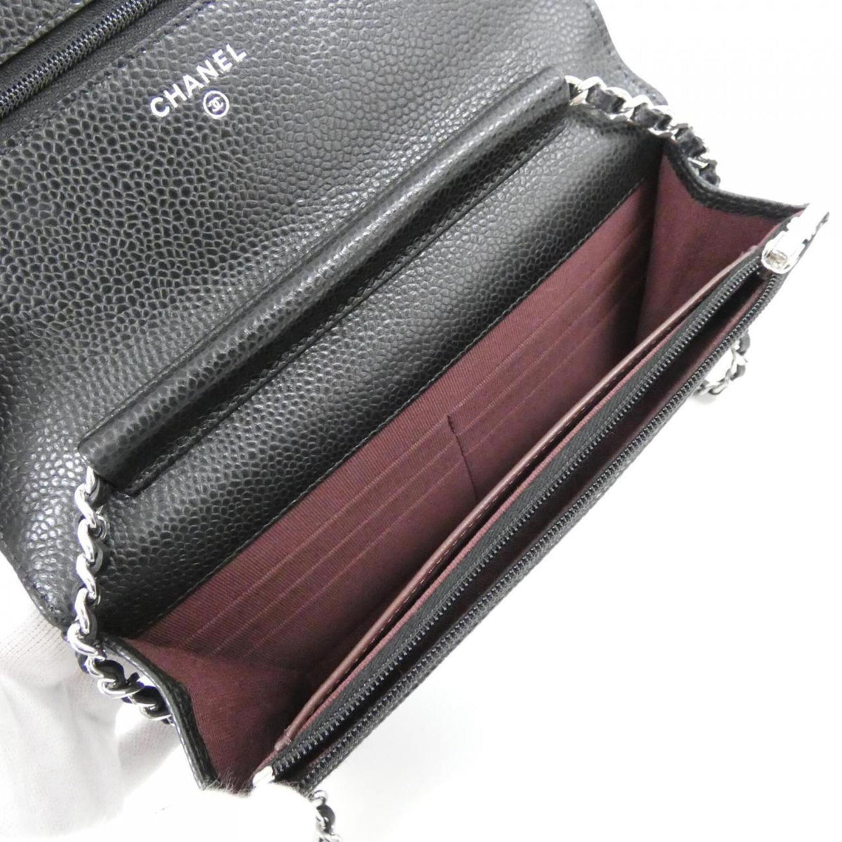 Chanel Black Grained Calfskin Chain/Shoulder Wallet (Pre-Owned)