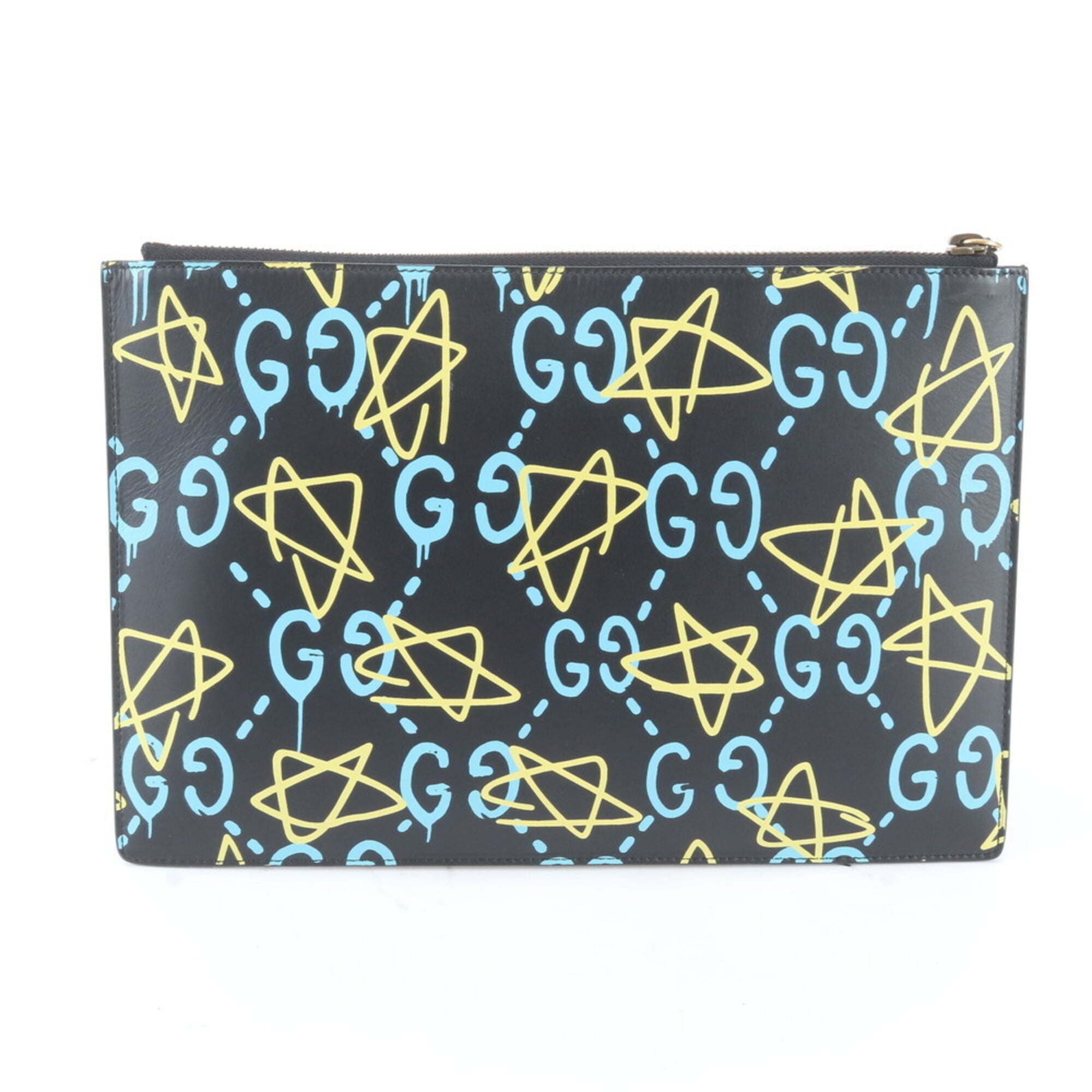 Gucci Black Blue Yellow Leather Clutch Bag Pouch (Pre-Owned)