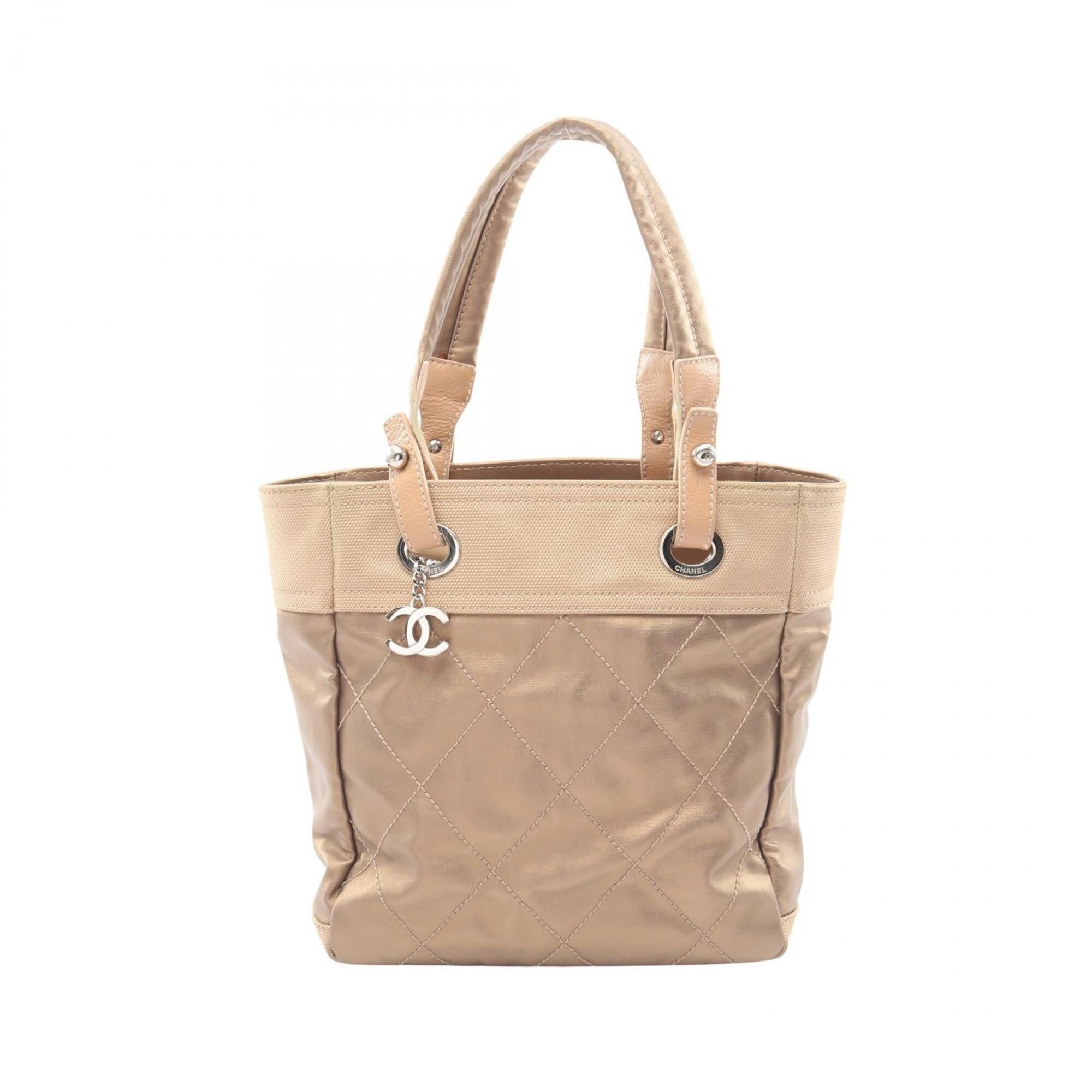 Chanel Gold Coated Canvas Leather Handbag Tote Bag (Pre-Owned)