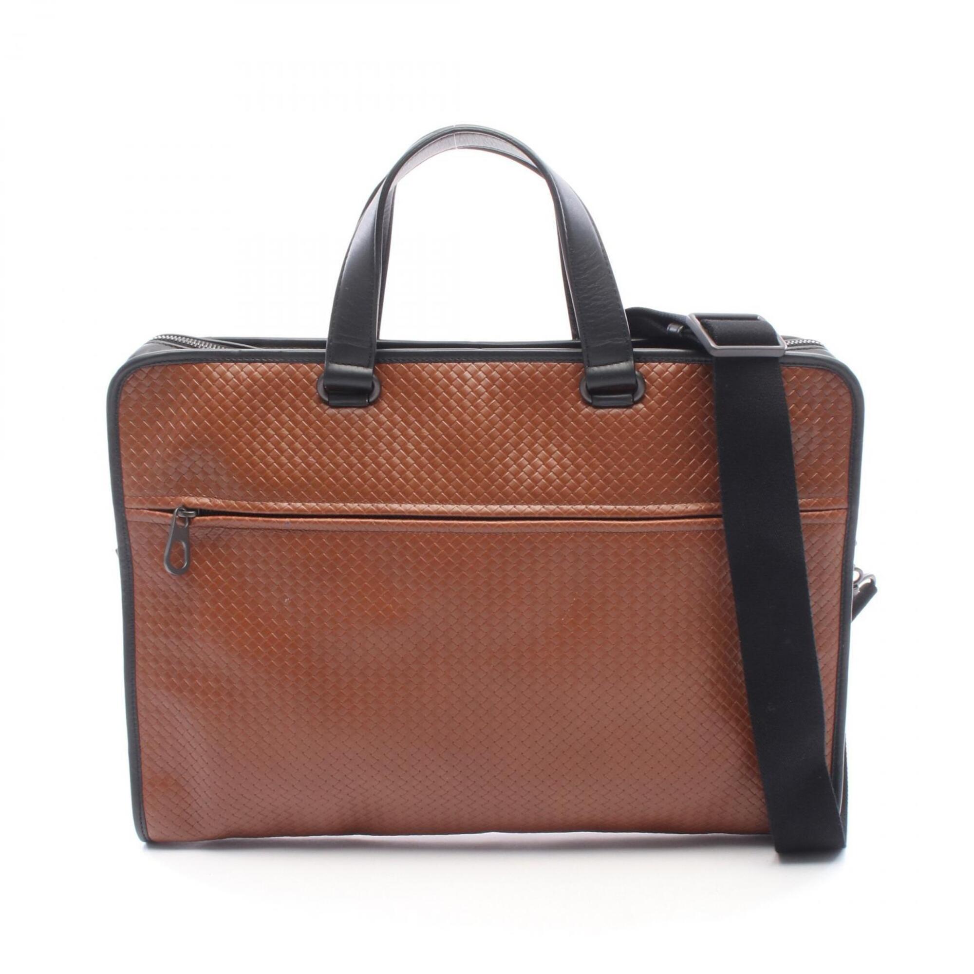 Bottega Veneta Black Brown Leather Briefcase Handbag (Pre-Owned)
