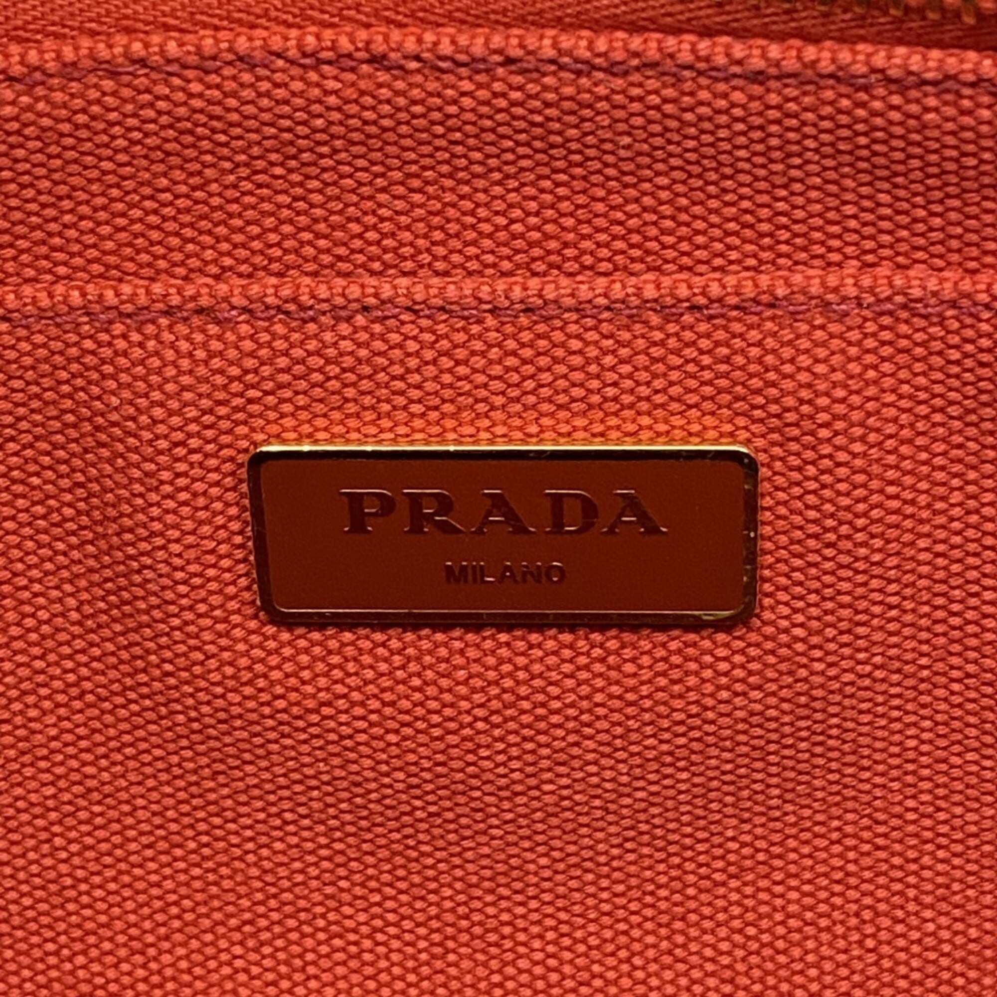 Prada Red Color Canvas Tote Bag (Pre-Owned)