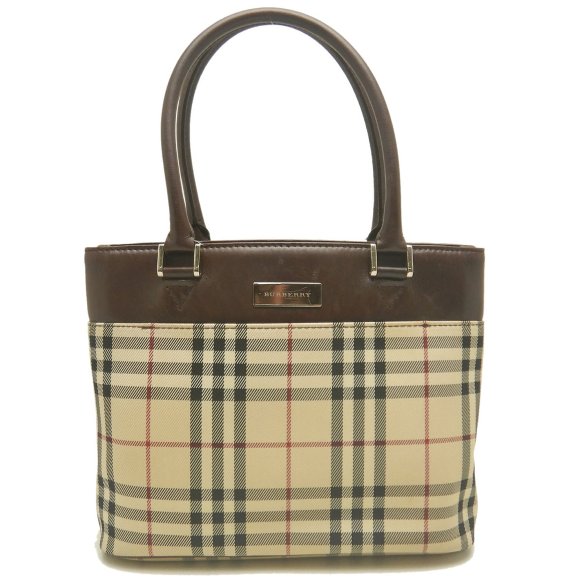 Burberry Beige Brown Canvas Leather Handbag (Pre-Owned)