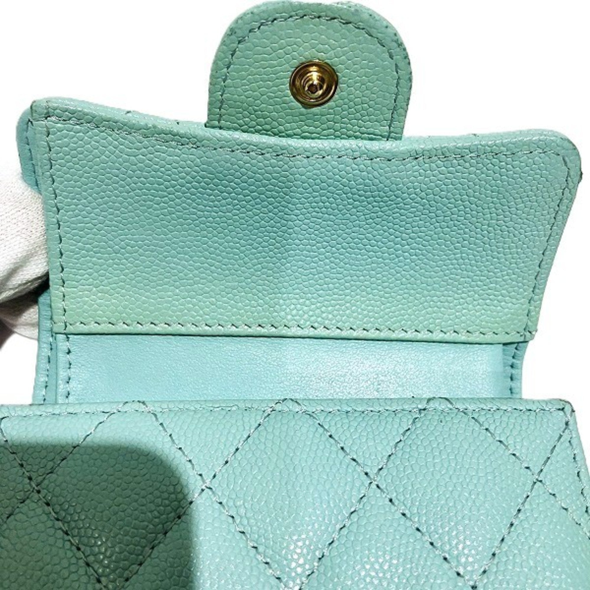 Chanel Light Blue Grained Calfskin Wallet (Tri-Fold) (Pre-Owned)