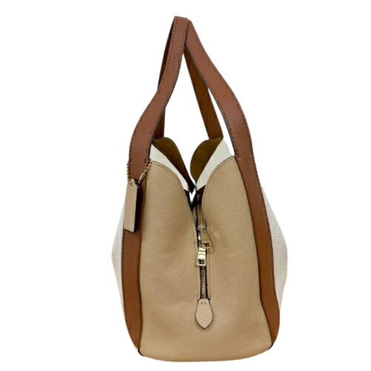 Coach Beige Brown White Leather Tote Bag (Pre-Owned)