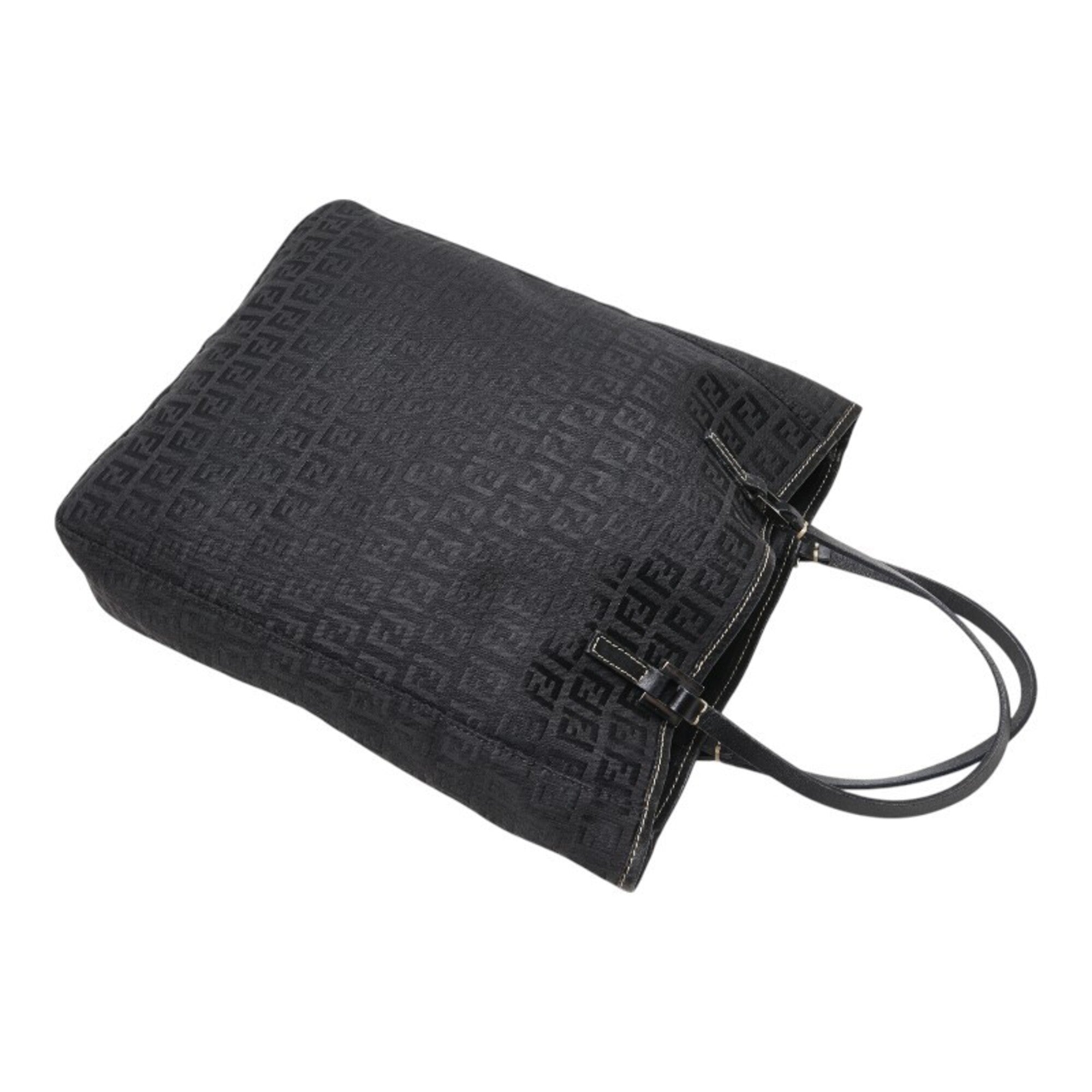 Fendi Zucchino Black Canvas Leather Handbag Pouch (Pre-Owned)