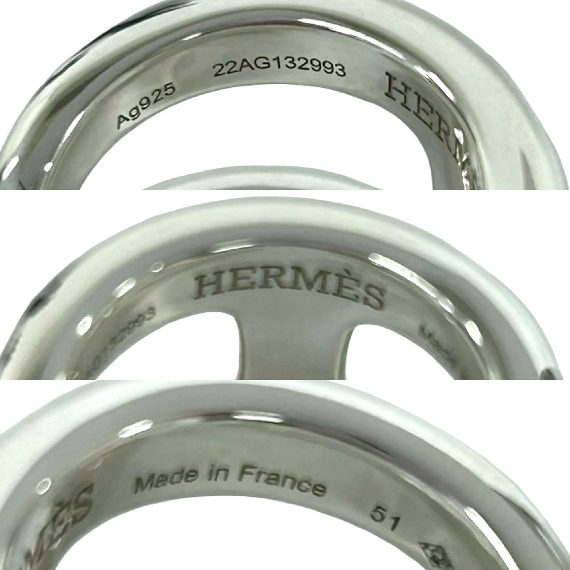 Hermes Silver Silver 925 Band Ring (Pre-Owned)