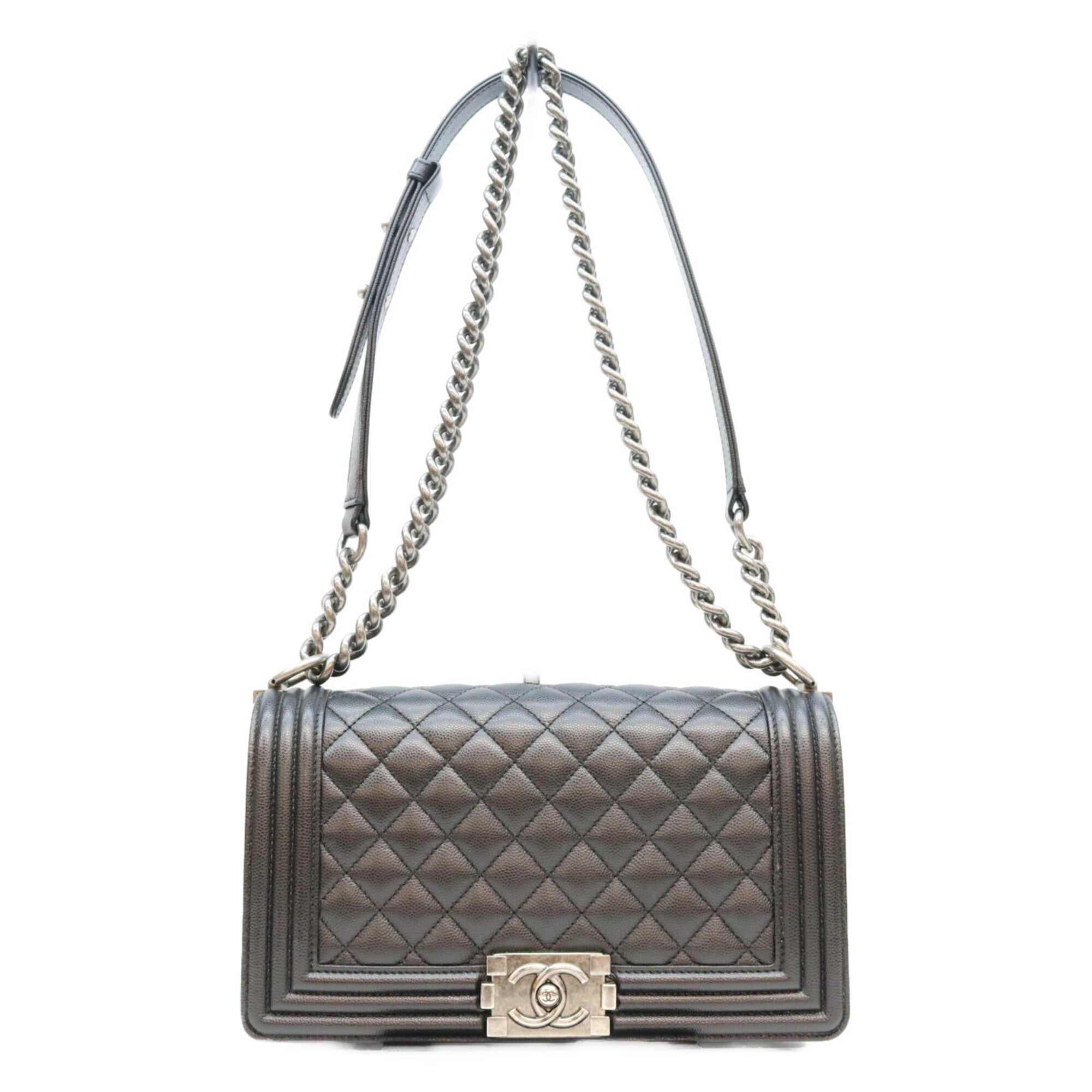 Chanel Black Grained Calfskin Shoulder Bag (Pre-Owned)