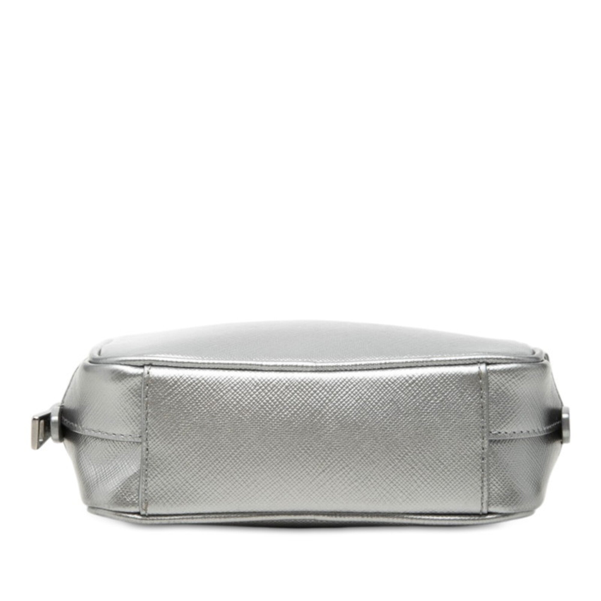 Prada Silver Saffiano Triangle Leather Shoulder Bag (Pre-Owned)
