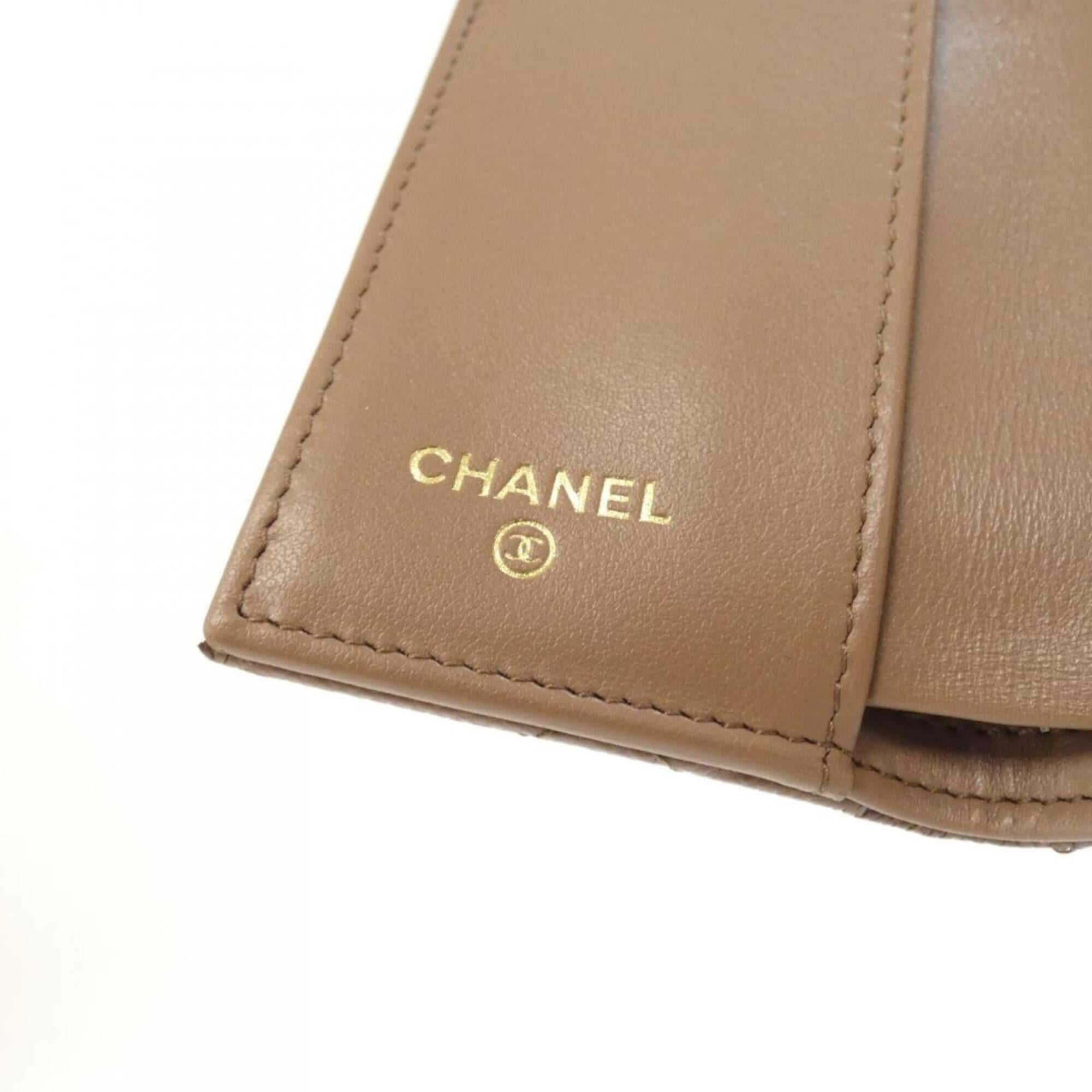 Chanel Dark Beige Grained Calfskin Wallet (Tri-Fold) (Pre-Owned)