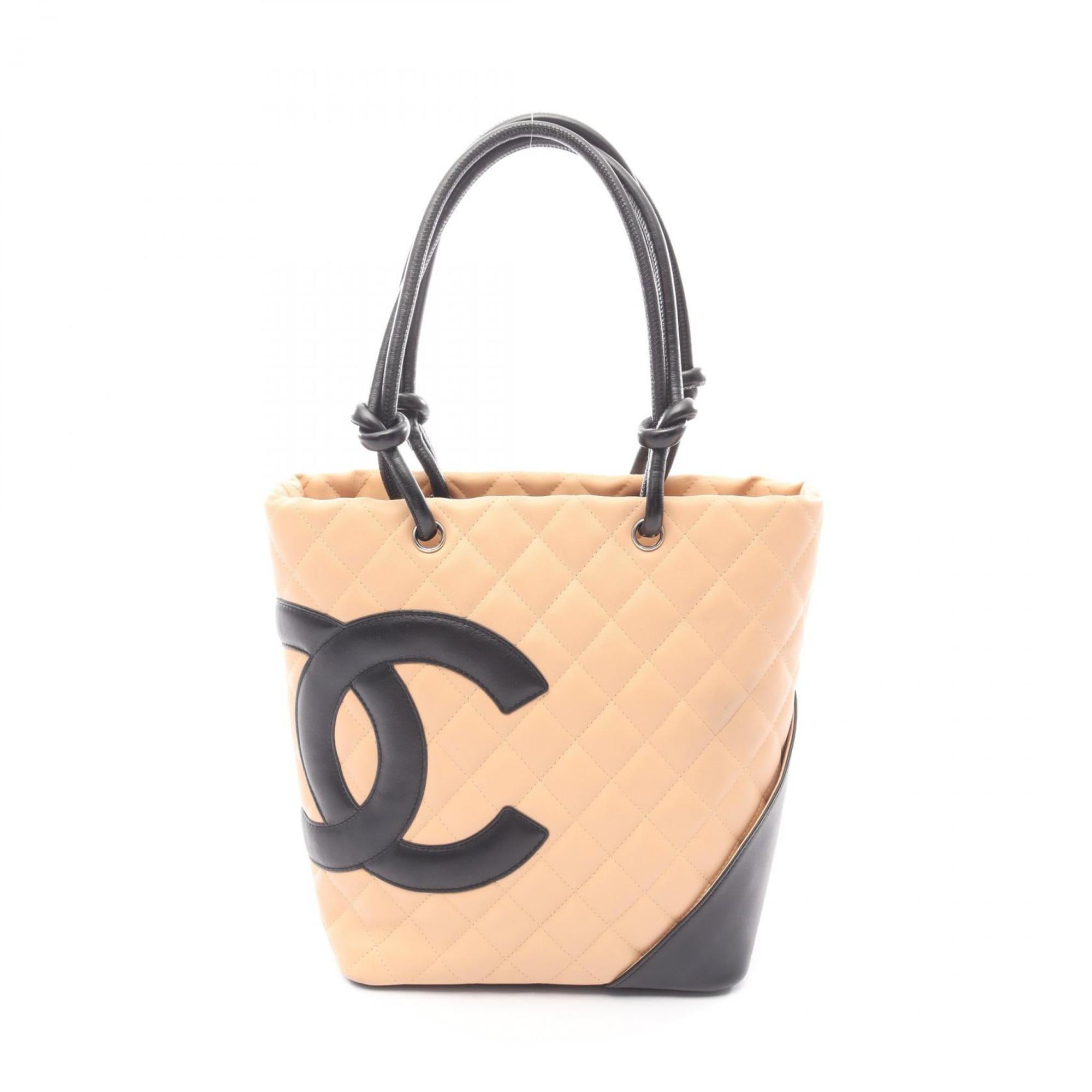 Chanel Beige Black Leather Tote Bag (Pre-Owned)