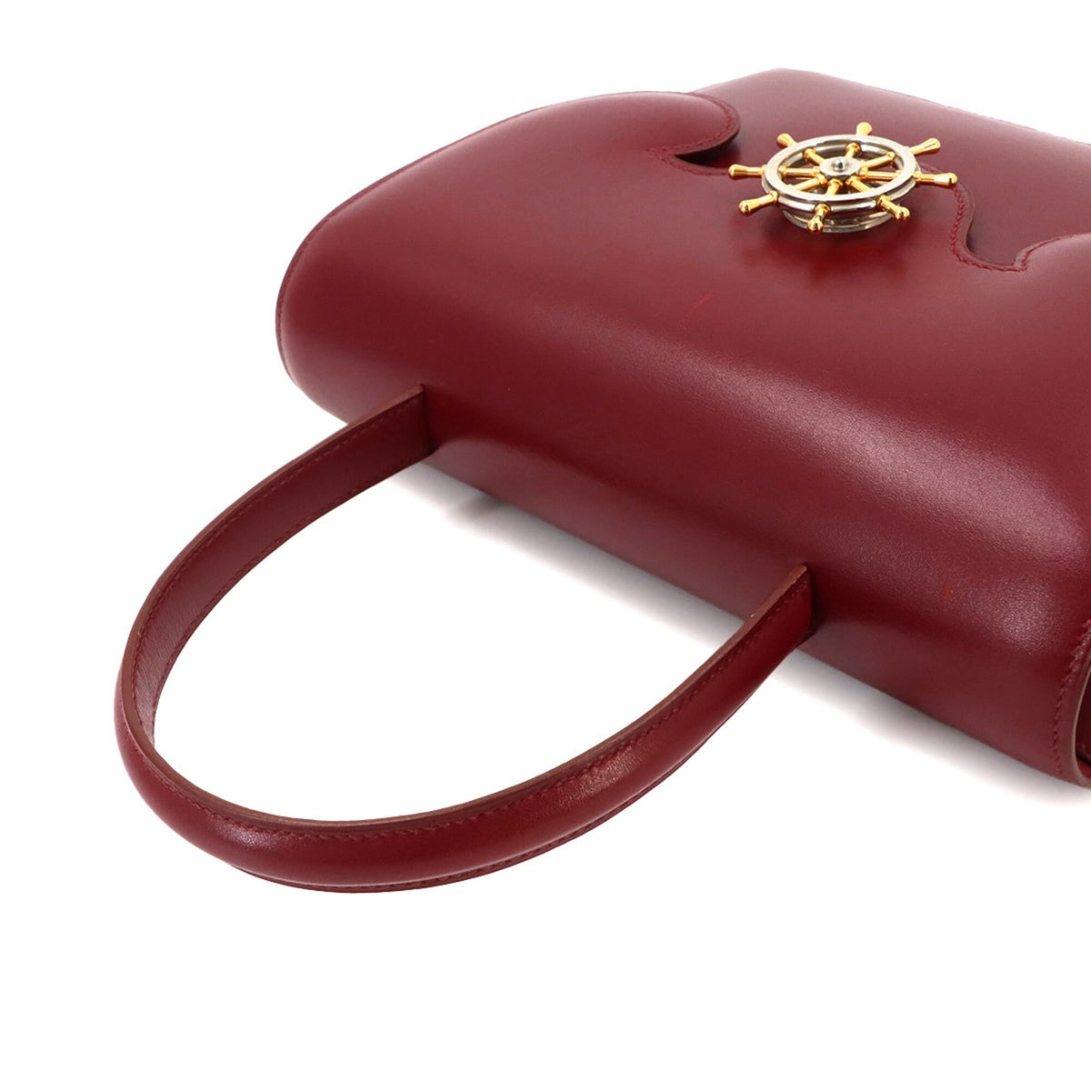 Hermes Rouge H Box Calf Leather Handbag (Pre-Owned)