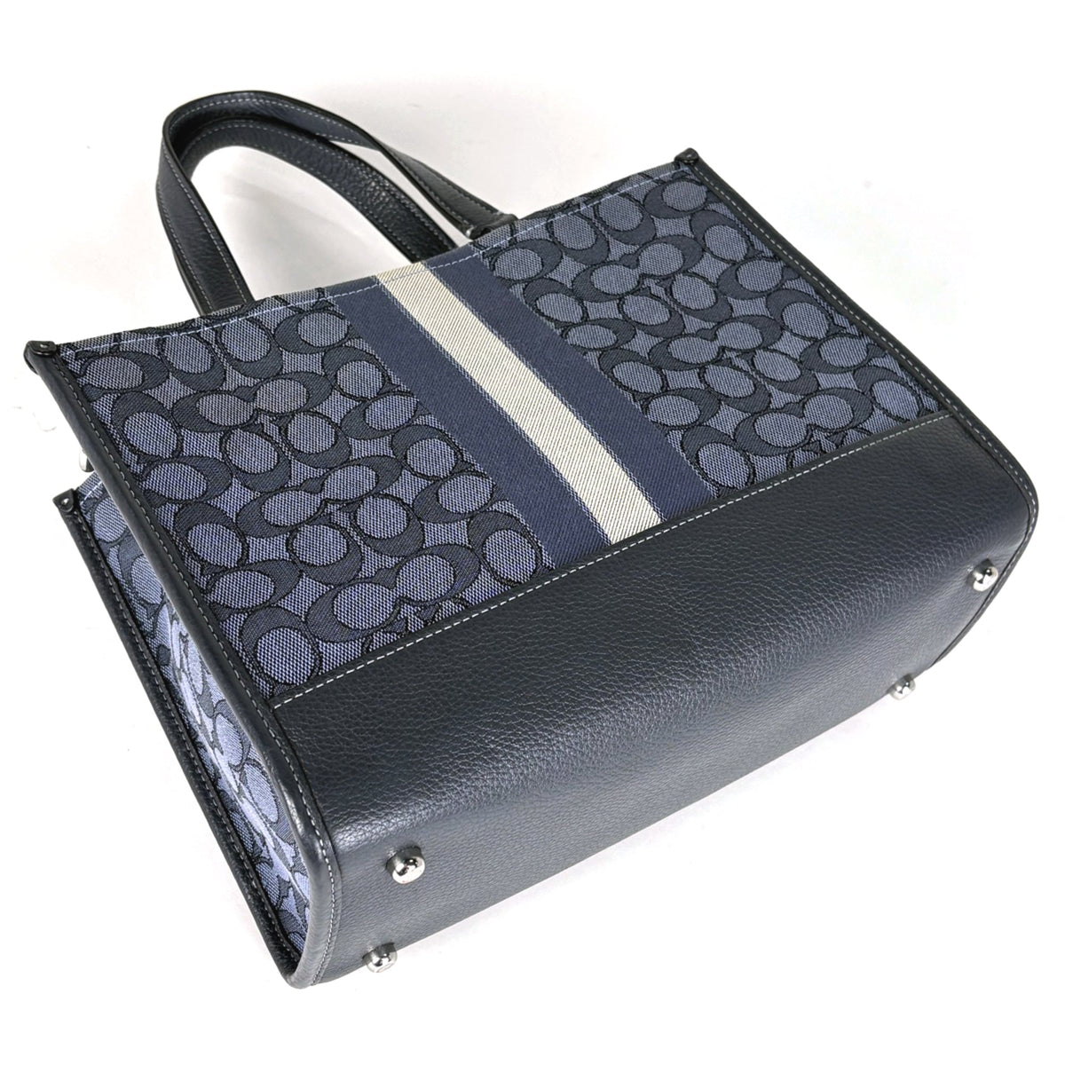 Coach Signature Navy Canvas Leather Handbag (Pre-Owned)