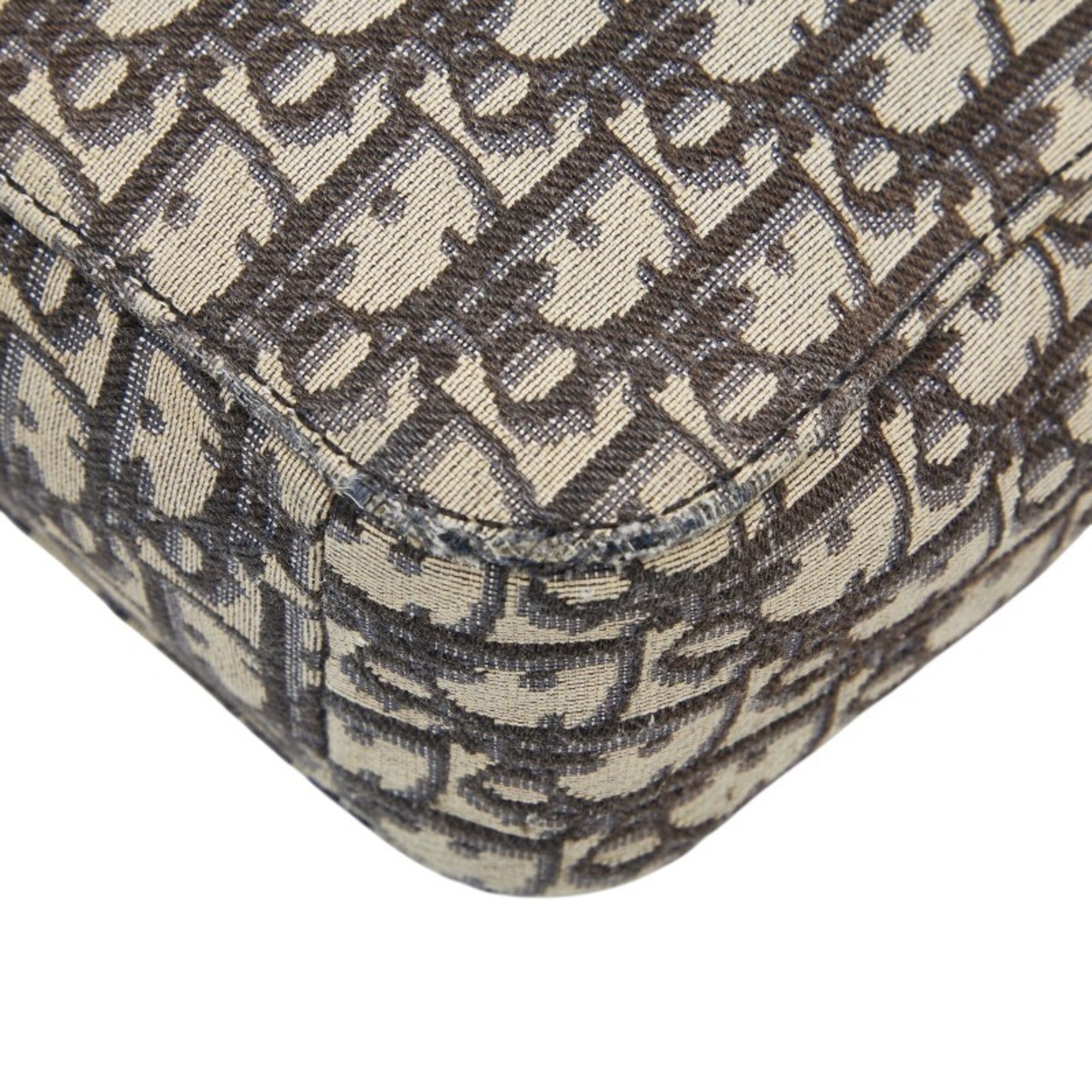 Christian Dior Beige Black Canvas Leather Shoulder Bag (Pre-Owned)