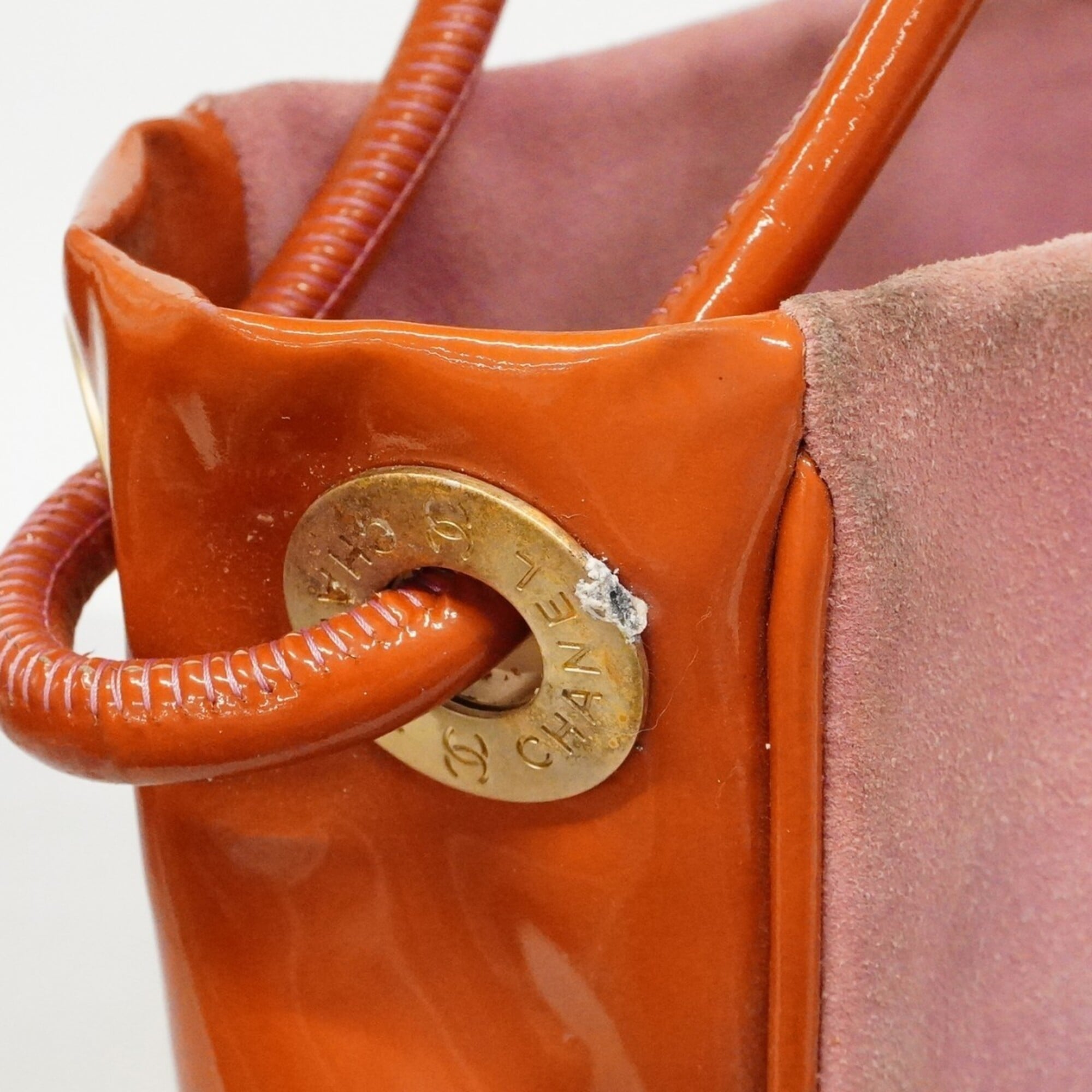Chanel Orange Pink Suede Patent Leather Tote Bag (Pre-Owned)