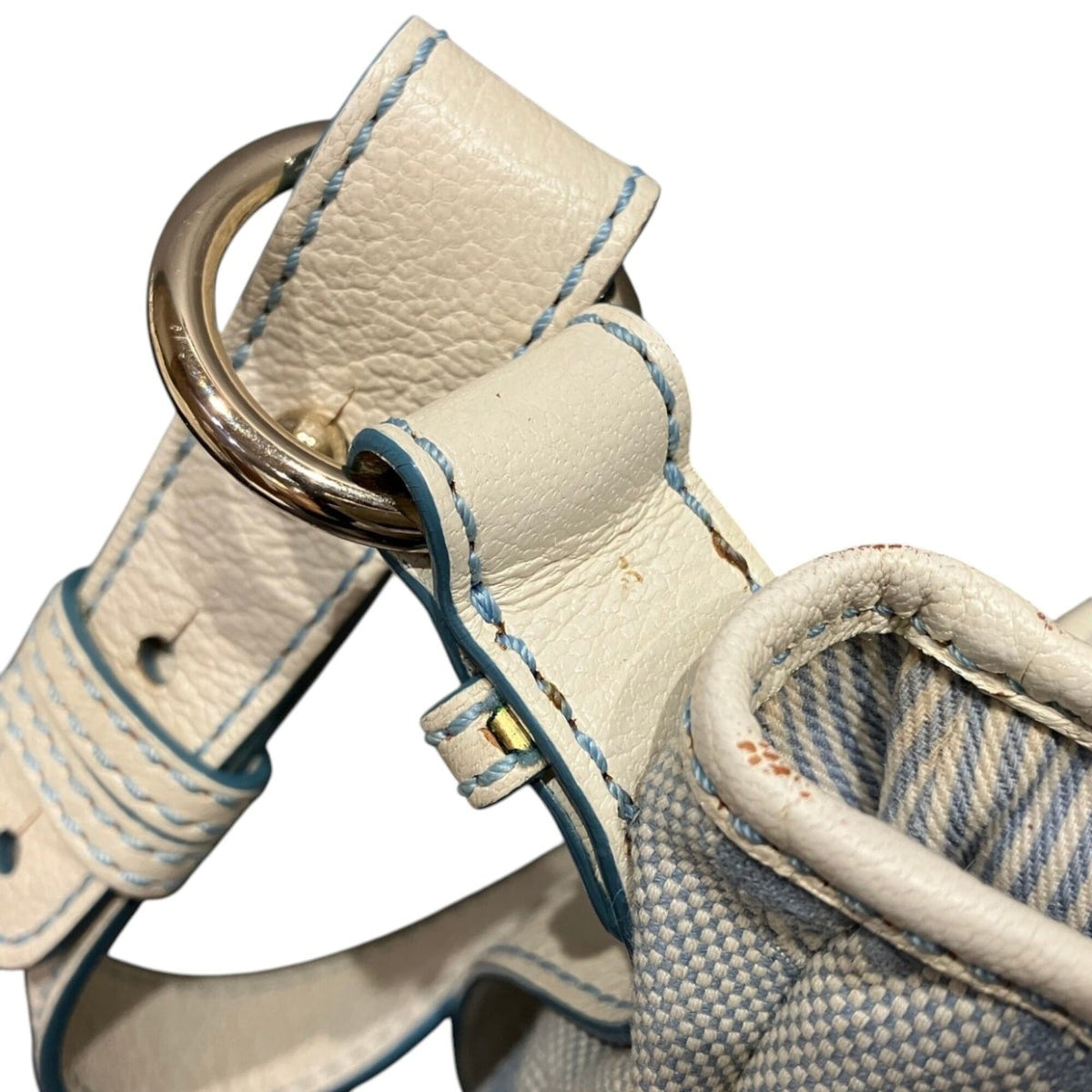 Celine Blue White Canvas Leather Shoulder Bag (Pre-Owned)