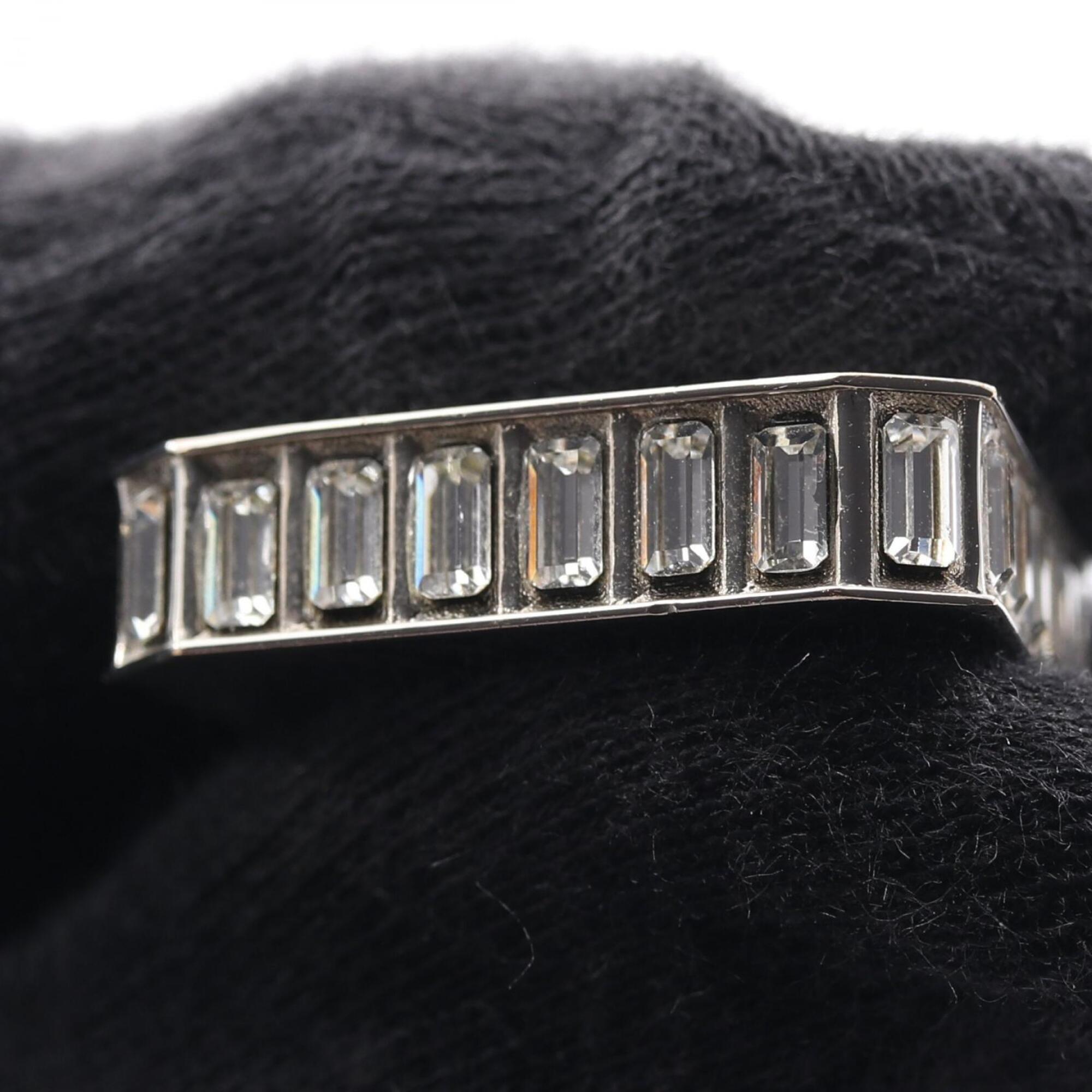 Yves Saint Laurent Silver Clear Rhinestone Stainless Steel Band Ring (Pre-Owned)