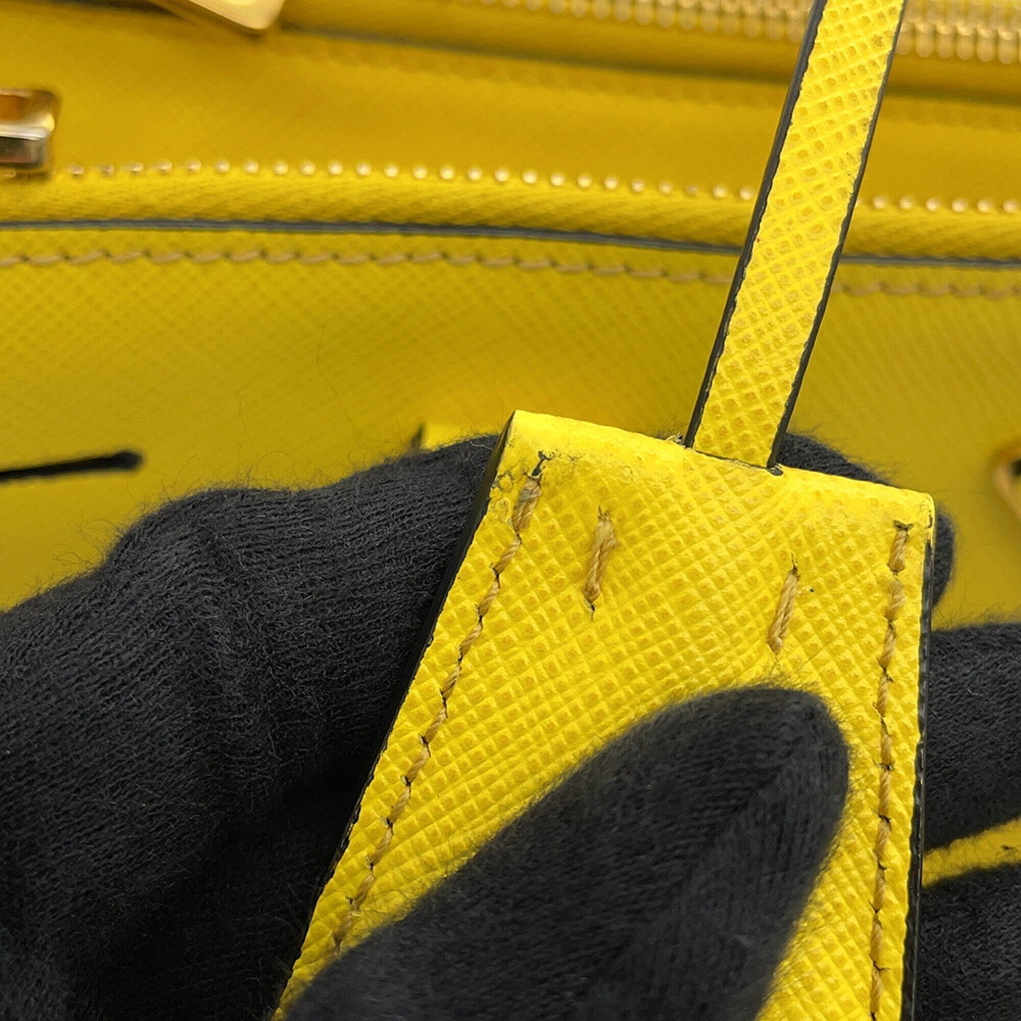 Prada Saffiano Yellow Leather Handbag (Pre-Owned)