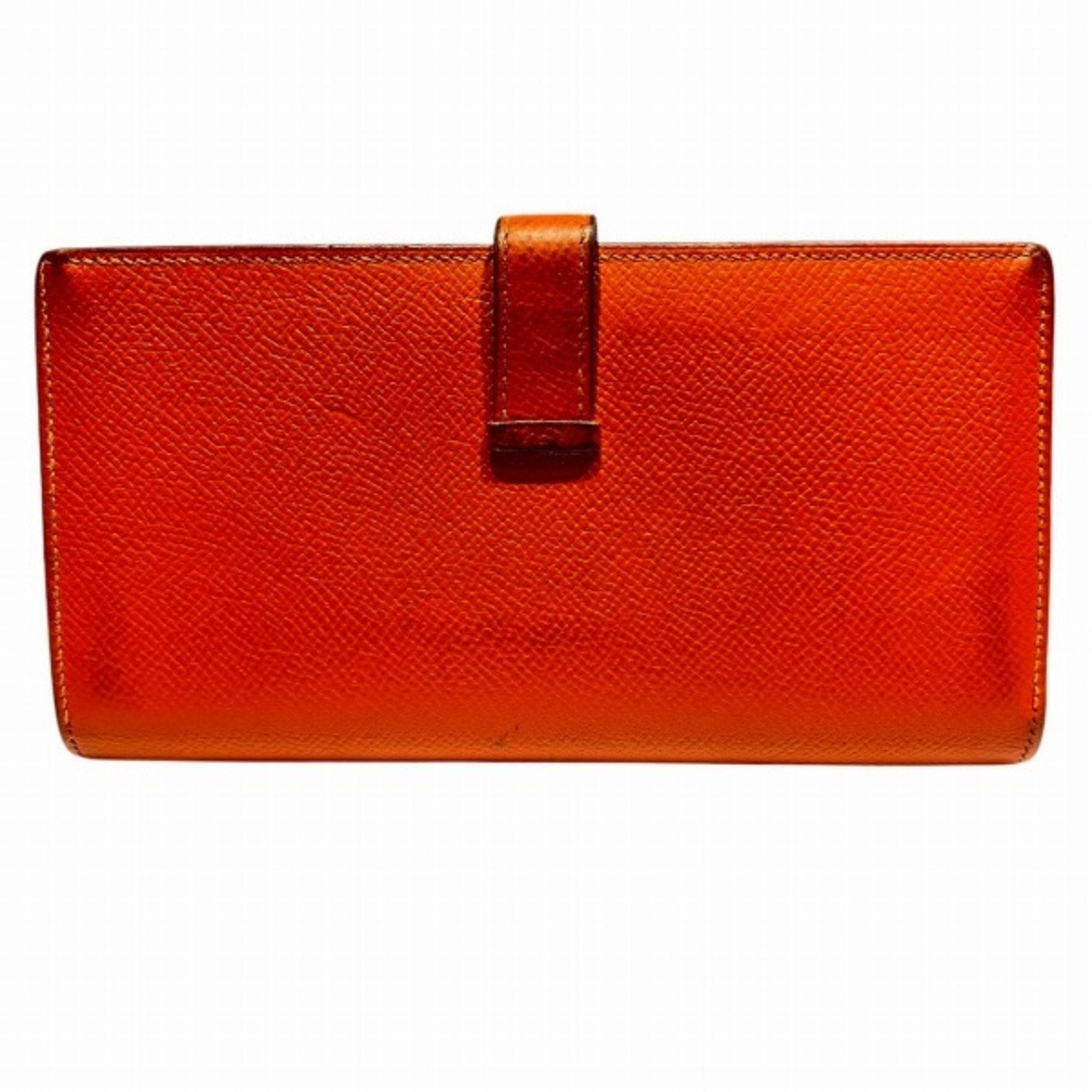 Hermes Orange Leather Long Wallet (Bi-Fold) (Pre-Owned)