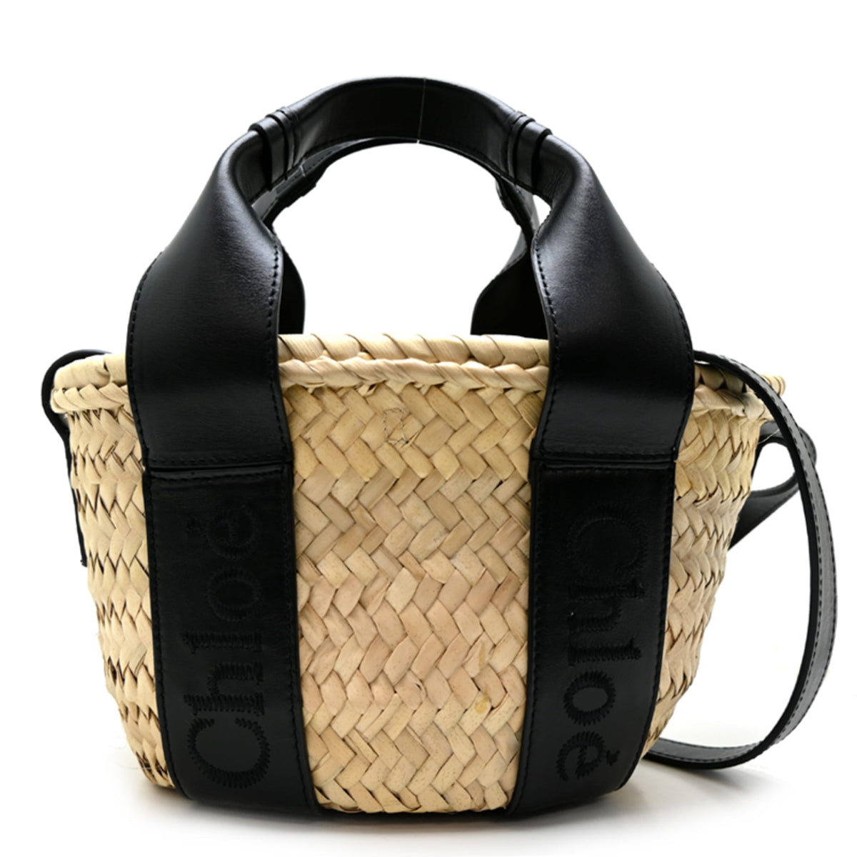 Chloé Black Raffia Leather Basket Handbag (Pre-Owned)