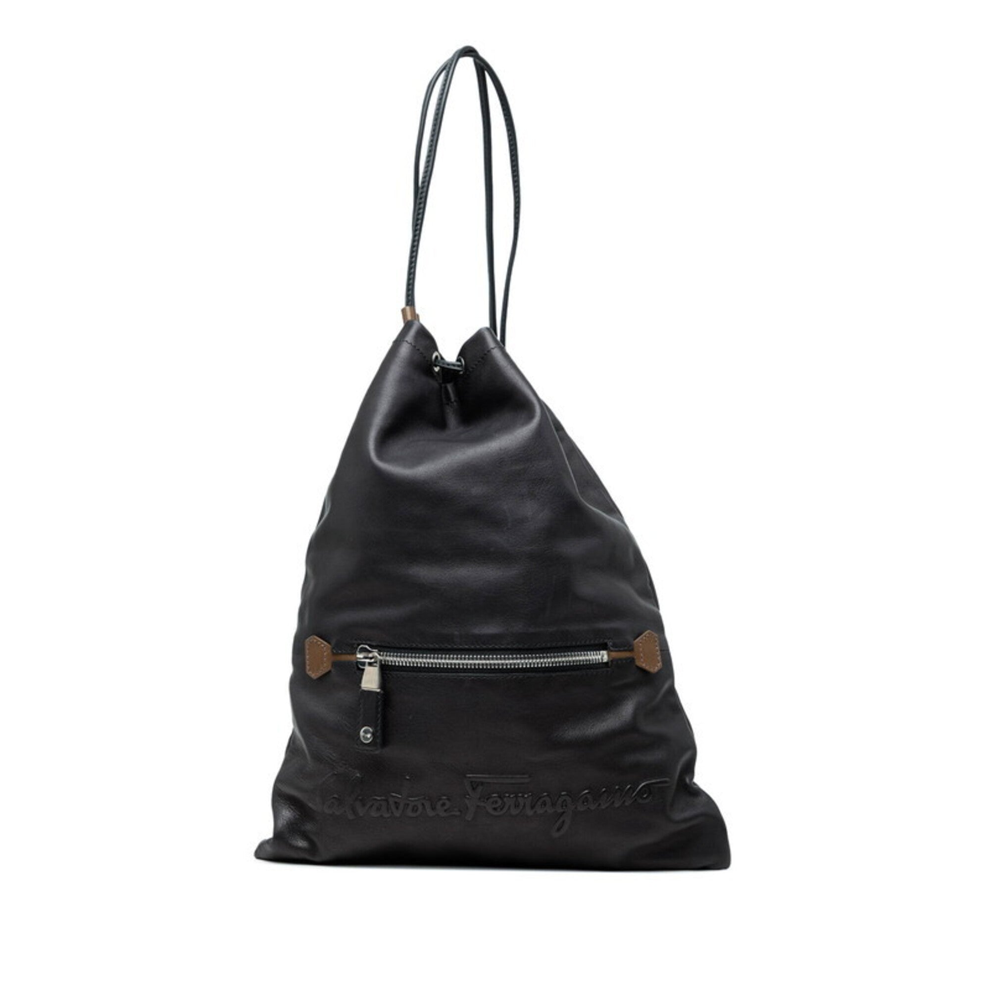 Salvatore Ferragamo Black Brown Leather Shoulder Bag (Pre-Owned)