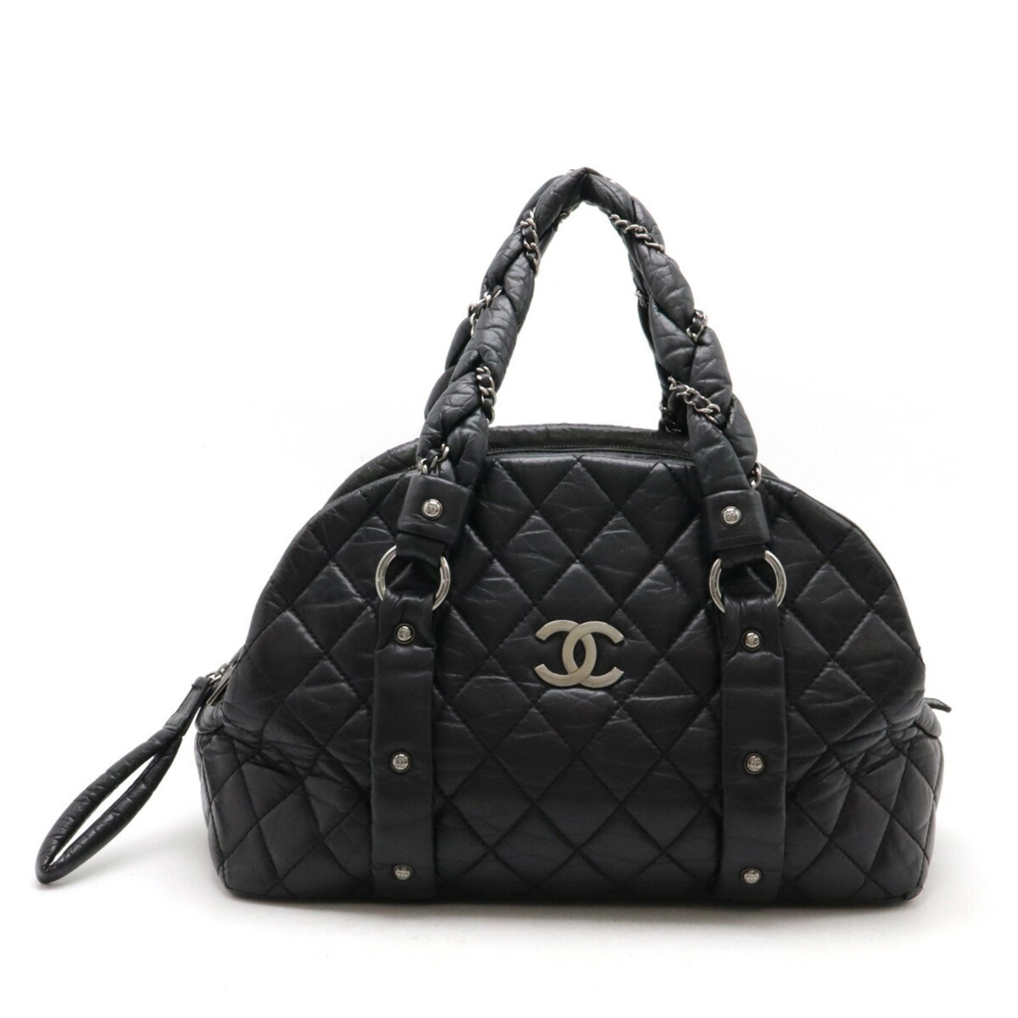 Chanel Matelasse Black Leather Handbag Shoulder Bag (Pre-Owned)