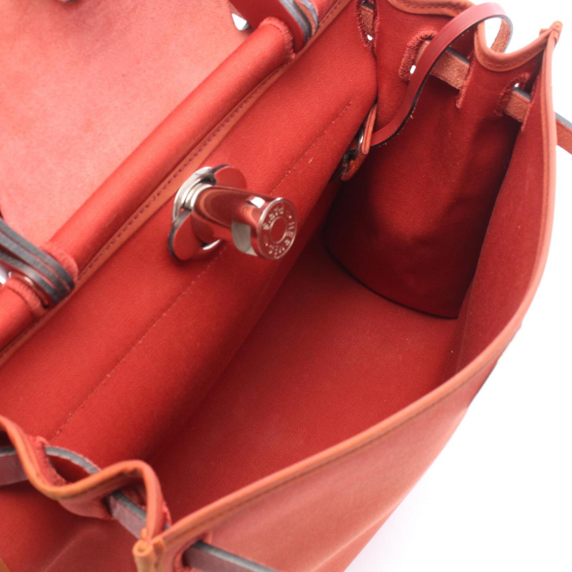 Hermes Red Color Rouge H Toile Officier Leather Handbag (Pre-Owned)