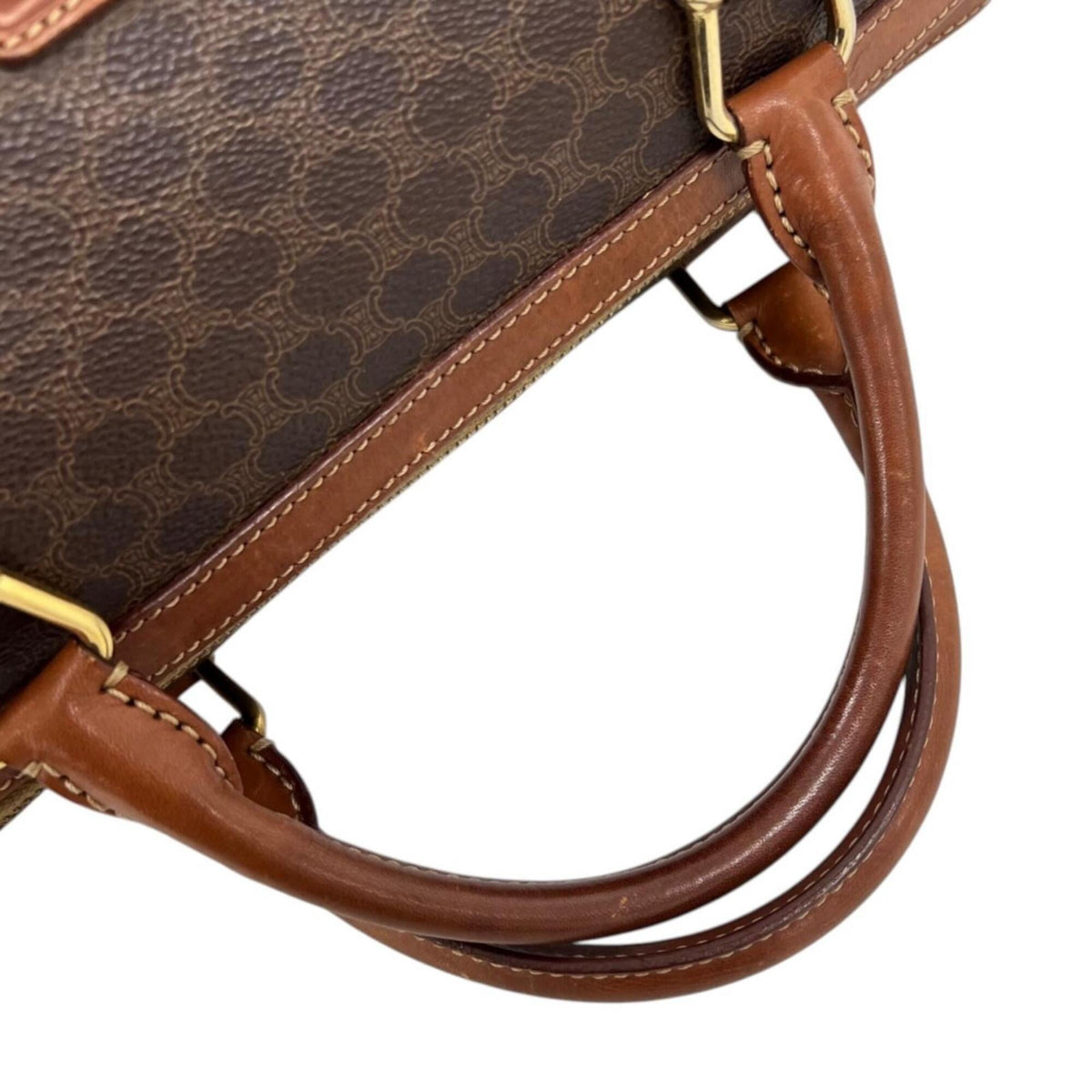 Celine Brown Coated Canvas Leather Boston Bag Handbag (Pre-Owned)